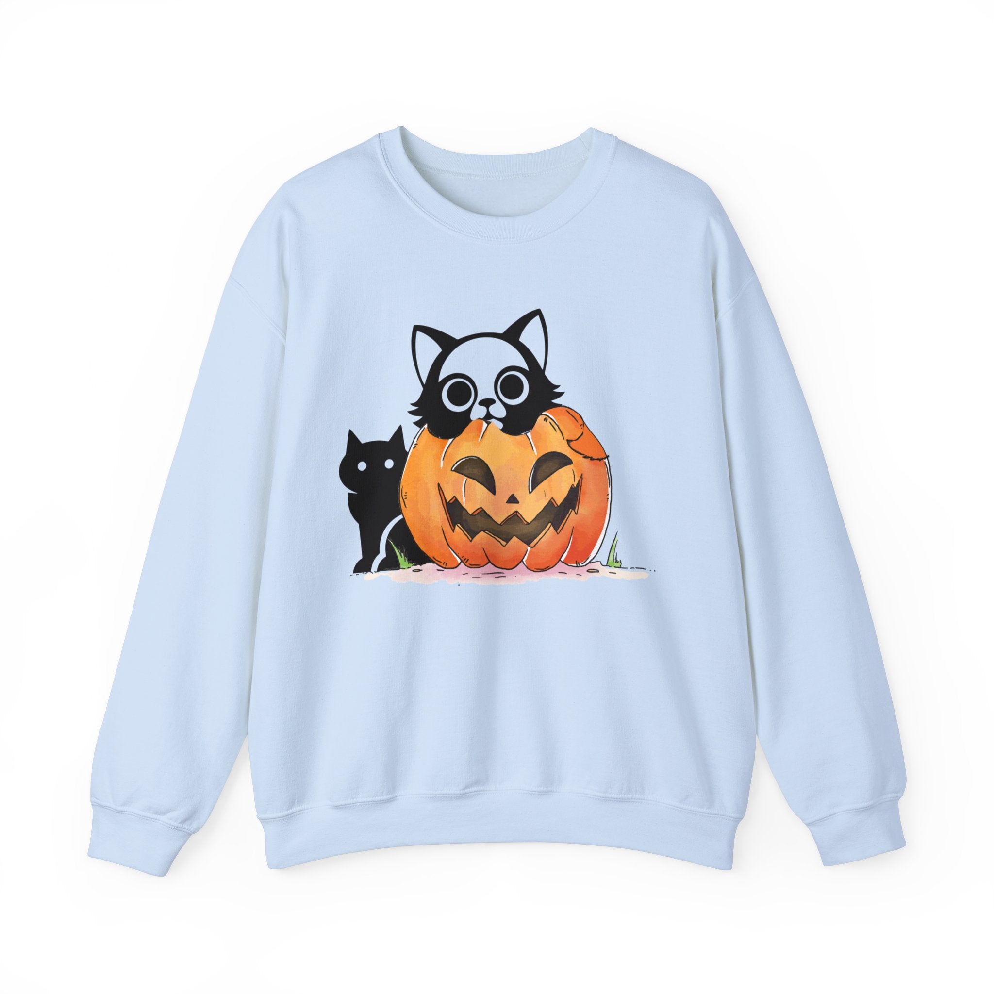 Black Cat Pumpkin Sweatshirt, Halloween Sweatshirt, Pumpkin shirt, Fall Sweatshirt for Women, Halloween Crewneck, Spooky Season, Bat top