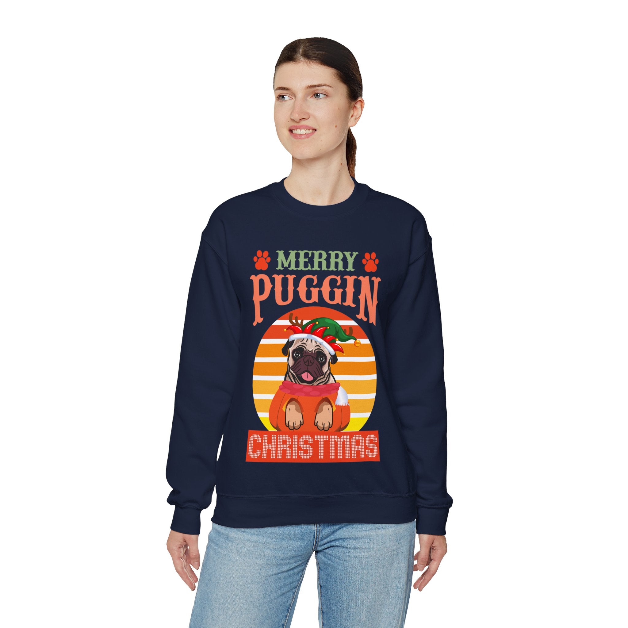 Pug Christmas Sweatshirt, Dog Lover Gift, Holiday Sweaters, Christmas Pugs Shirt, Pug In Santa Hat, Dog Mom Shirt, Santa Pug Shirt