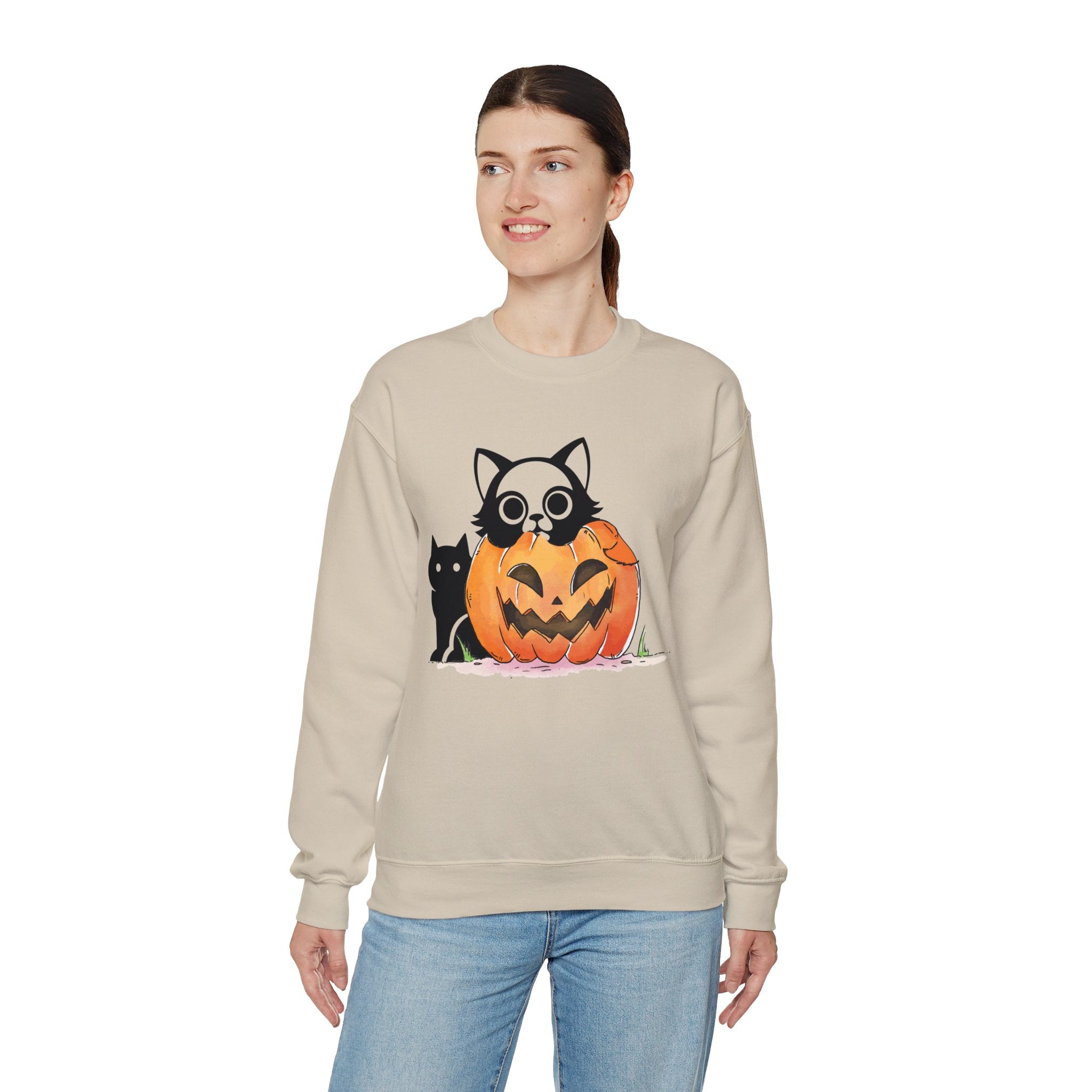 Black Cat Pumpkin Sweatshirt, Halloween Sweatshirt, Pumpkin shirt, Fall Sweatshirt for Women, Halloween Crewneck, Spooky Season, Bat top