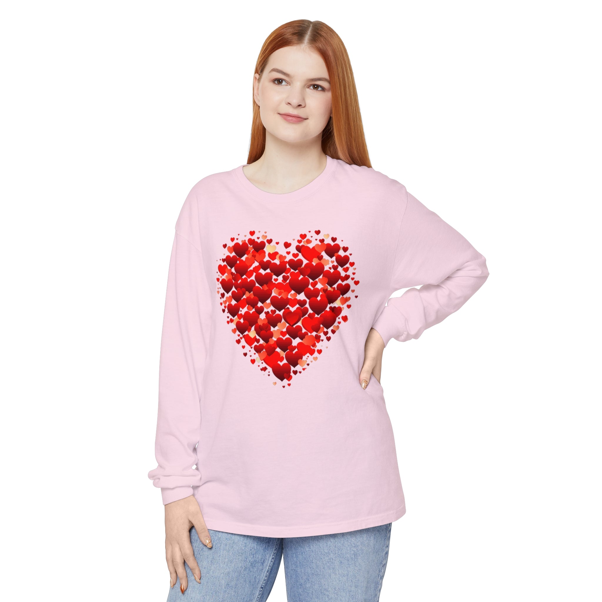 Valentines Day Red Heart Long Sleeve T-Shirt, Anniversary Love Long Sleeve Shirt, Double Heart Sweatshirt, Birthday Red Heart Shirt, Mothers Day Tee