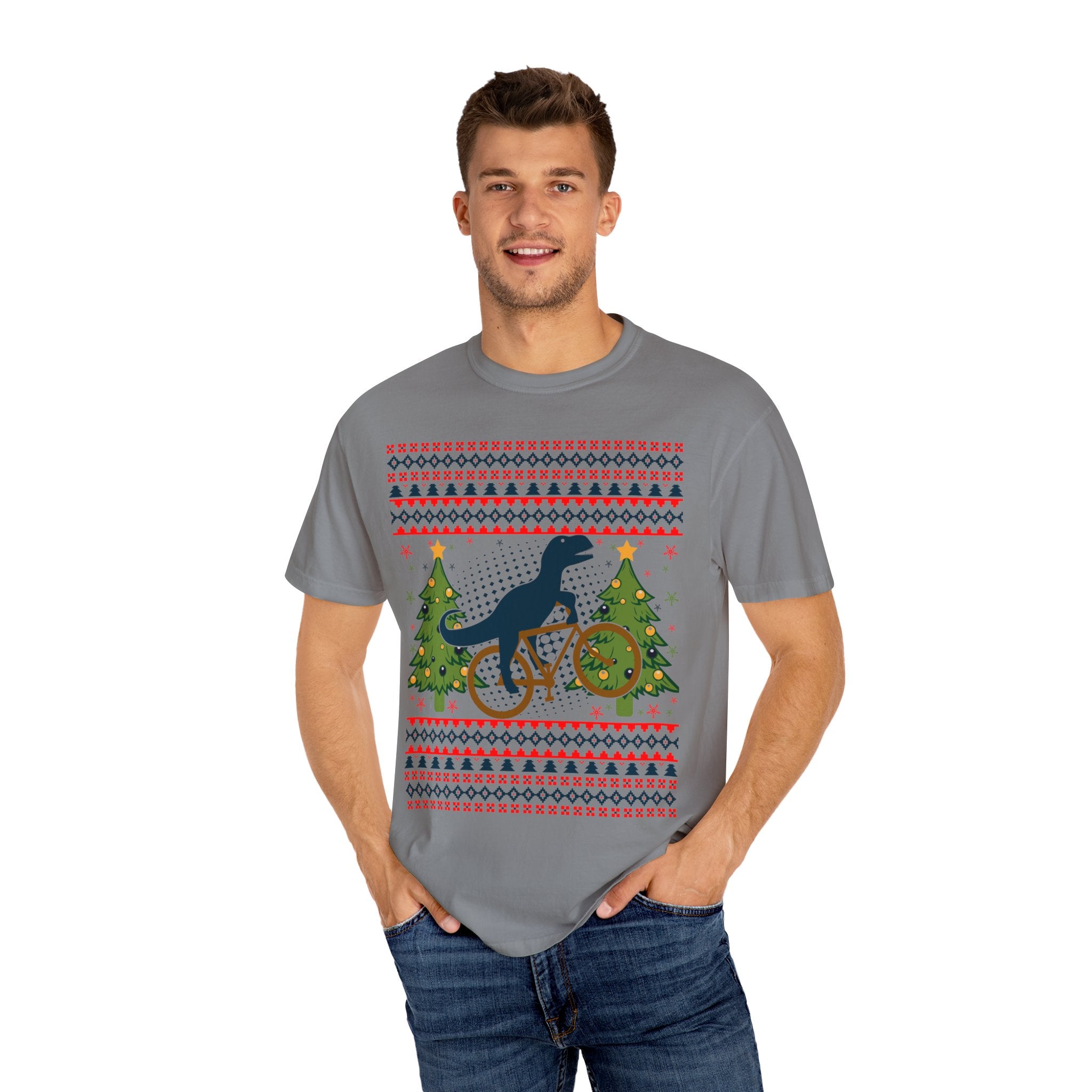 Ugly Christmas Dinosaur Riding Bike Shirt, Dinosaur Christmas Sweater, Dino Riders Tshirt, Dinosaur on a Bike Shirt