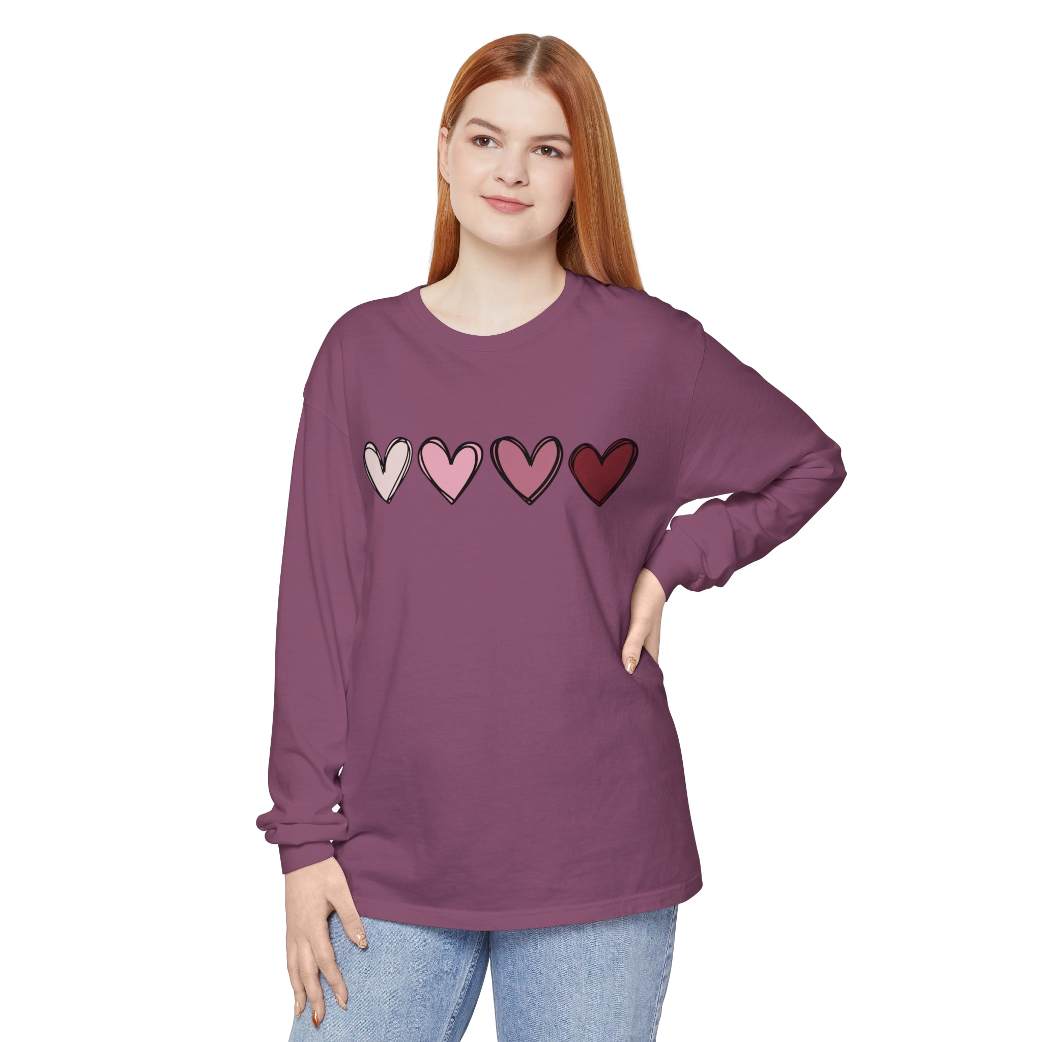 Valentine Double Heart Long Sleeve T-Shirt, Cute Valentine Shirt, Valentine Long Sleeve Shirt, Vintage Valentine Sweatshirt, Love Heart Long Sleeve Tee