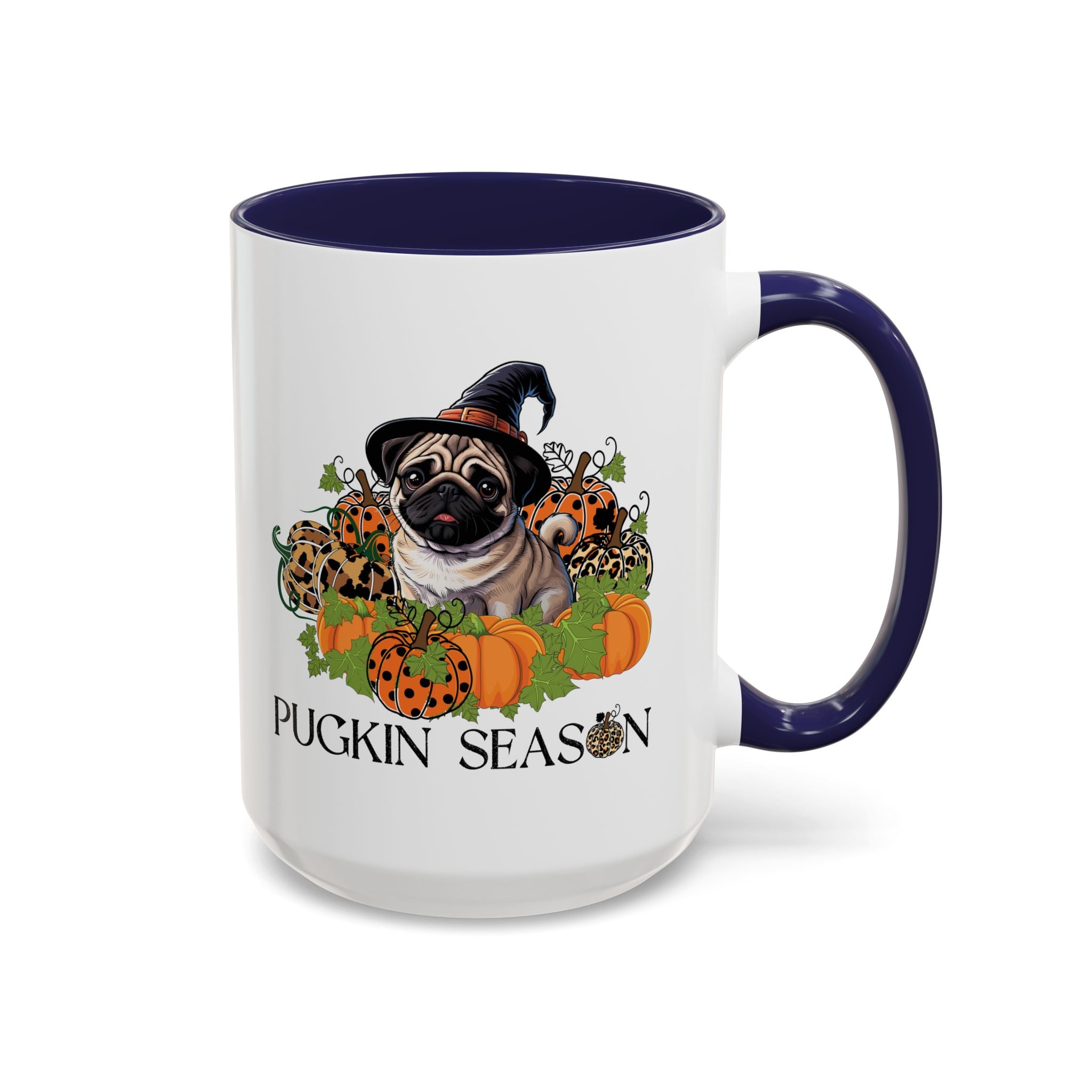 Pugkin Season Cup, Fall Pug Coffee Mug, Leopard Print Pumpkin Gift, Cute Autumn Dog Lover Graphic, Halloween Party Gifts