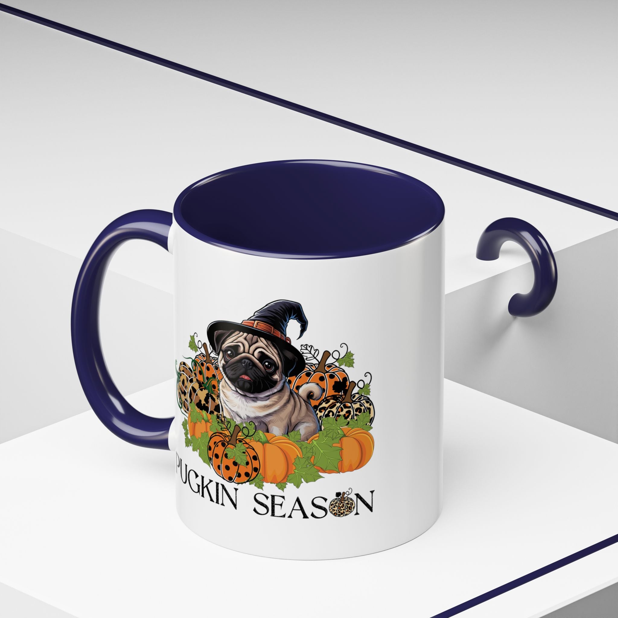 Pugkin Season Cup, Fall Pug Coffee Mug, Leopard Print Pumpkin Gift, Cute Autumn Dog Lover Graphic, Halloween Party Gifts