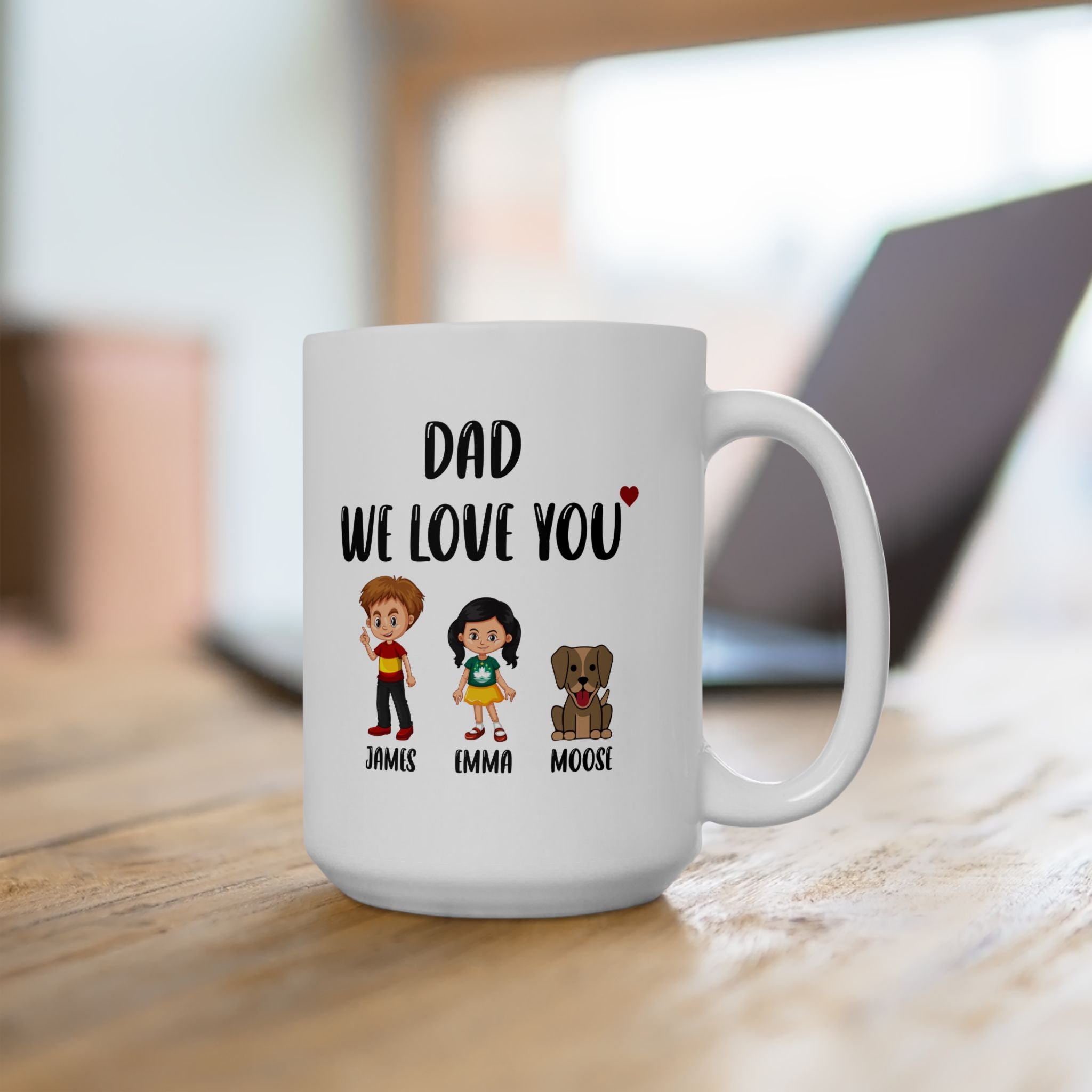 Personalized Father's Day Mug, Custom Children's Names & Illustrations, Unique Coffee Mug for Dad, Father's Day Gift Idea