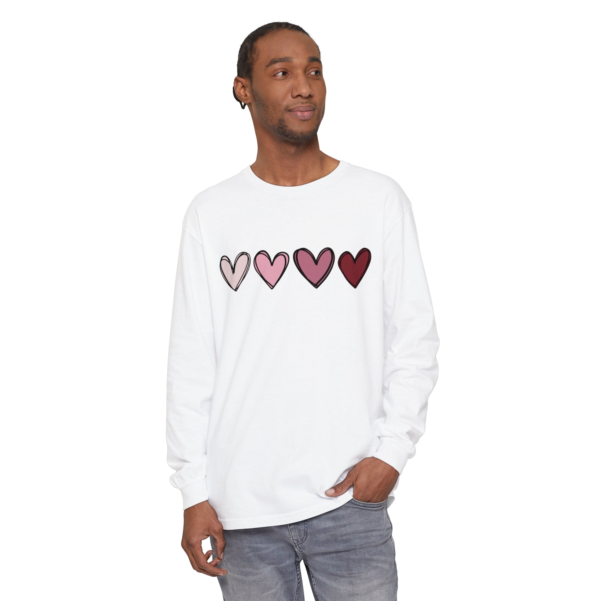 Valentine Double Heart Long Sleeve T-Shirt, Cute Valentine Shirt, Valentine Long Sleeve Shirt, Vintage Valentine Sweatshirt, Love Heart Long Sleeve Tee