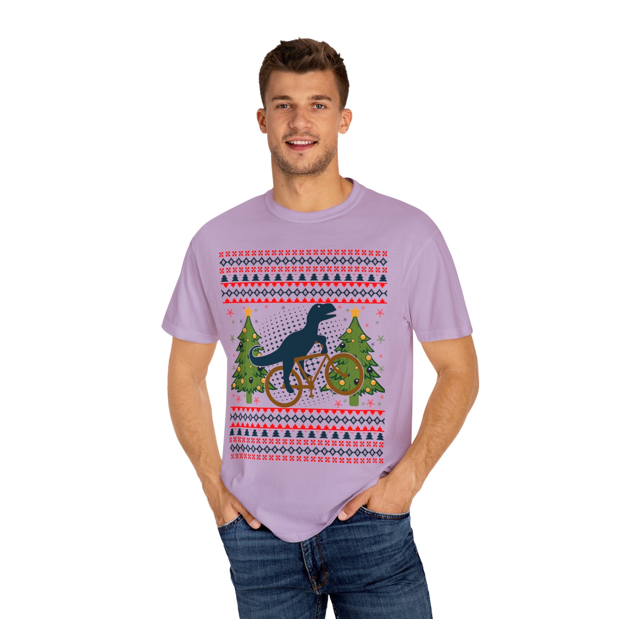 Ugly Christmas Dinosaur Riding Bike Shirt, Dinosaur Christmas Sweater, Dino Riders Tshirt, Dinosaur on a Bike Shirt