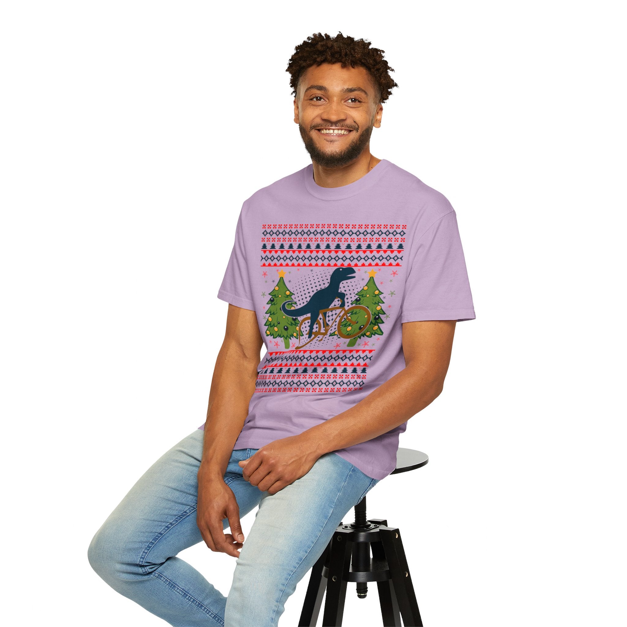 Ugly Christmas Dinosaur Riding Bike Shirt, Dinosaur Christmas Sweater, Dino Riders Tshirt, Dinosaur on a Bike Shirt