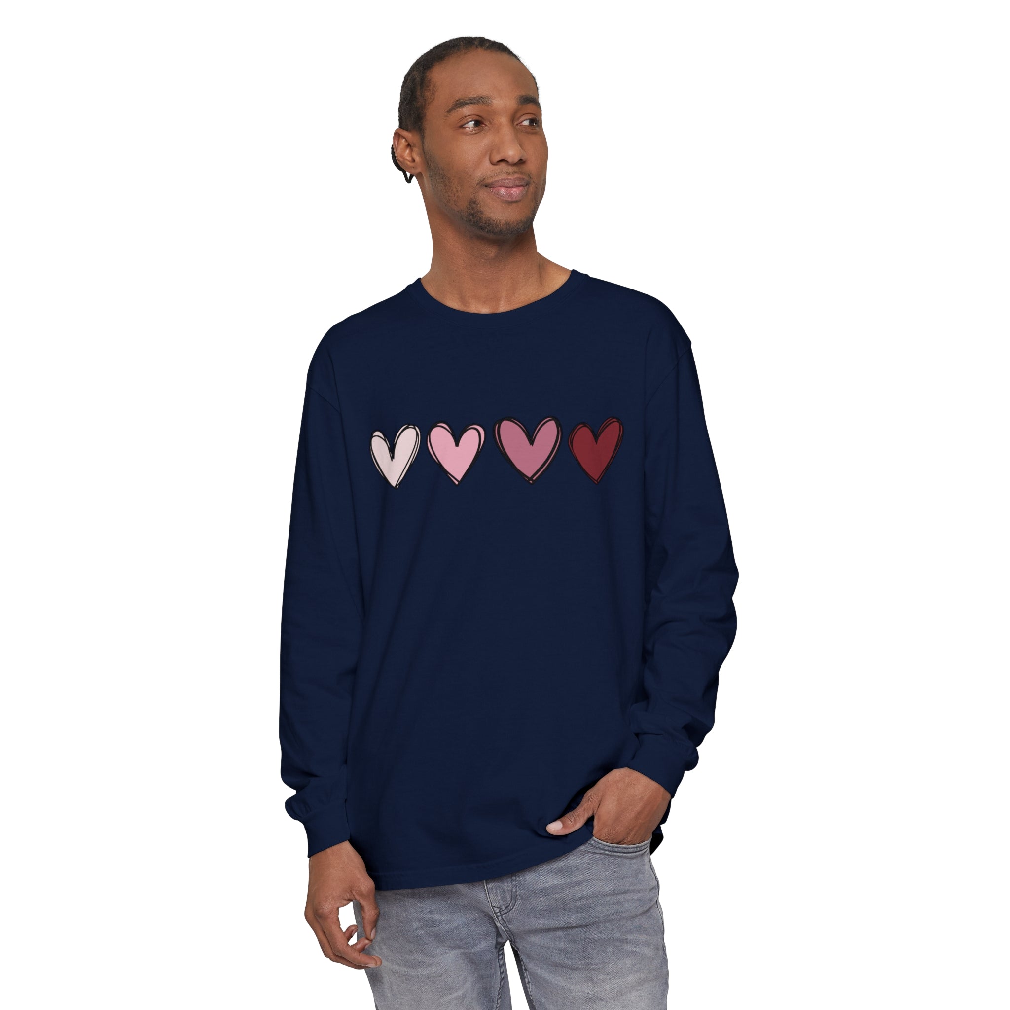 Valentine Double Heart Long Sleeve T-Shirt, Cute Valentine Shirt, Valentine Long Sleeve Shirt, Vintage Valentine Sweatshirt, Love Heart Long Sleeve Tee