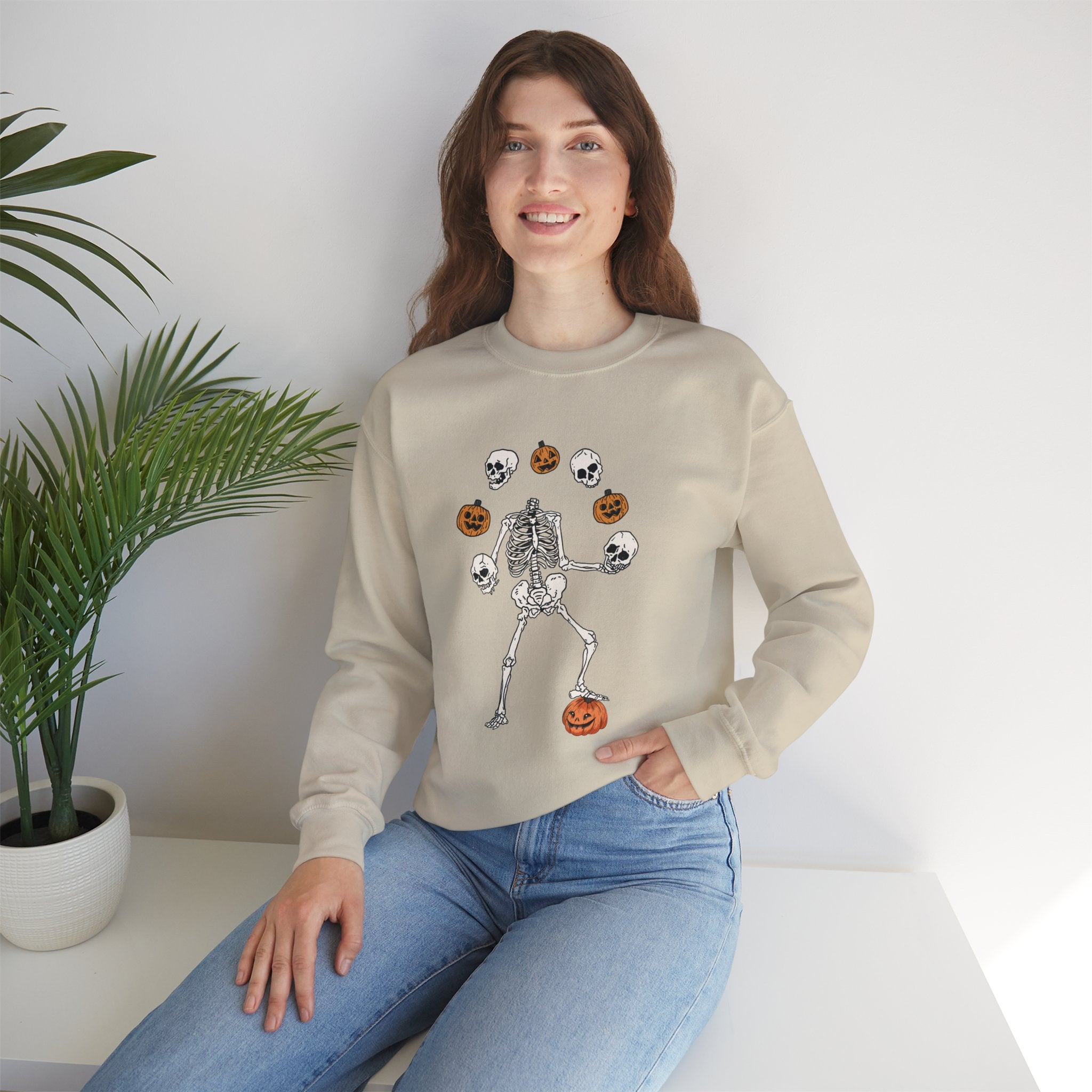 Dancing Skeleton Sweatshirt, Pumpkin Sweater, Pumpkin Skeleton Shirt, Fall Sweatshirt, Halloween Party Sweatshirt, Spooky Season Sweatshirt