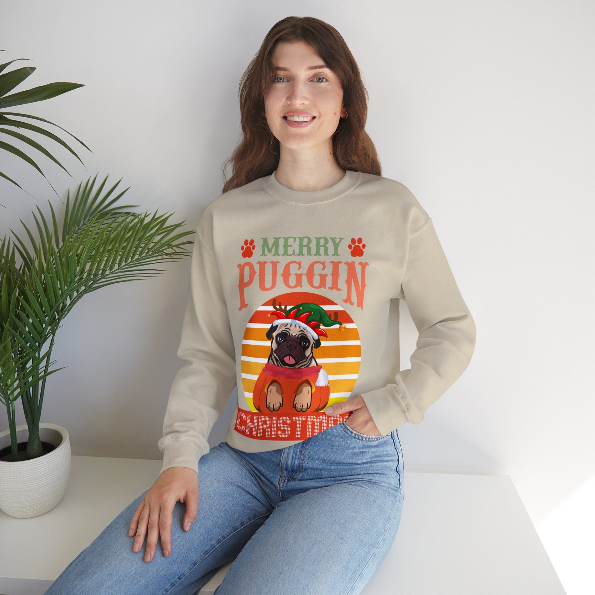 Pug Christmas Sweatshirt, Dog Lover Gift, Holiday Sweaters, Christmas Pugs Shirt, Pug In Santa Hat, Dog Mom Shirt, Santa Pug Shirt