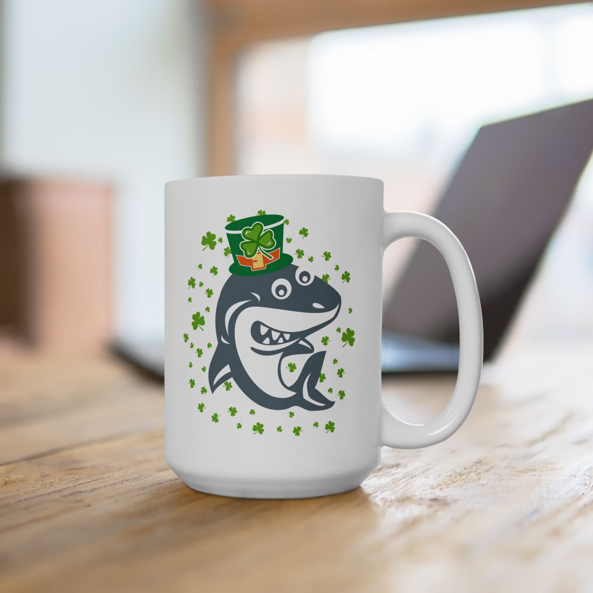 Shamrock Shark Funny St Patrick's Day Coffee Mug, Irish Shark Coffee Mug, St Paddy's Funny Mug For Her, Birthday Present For Him