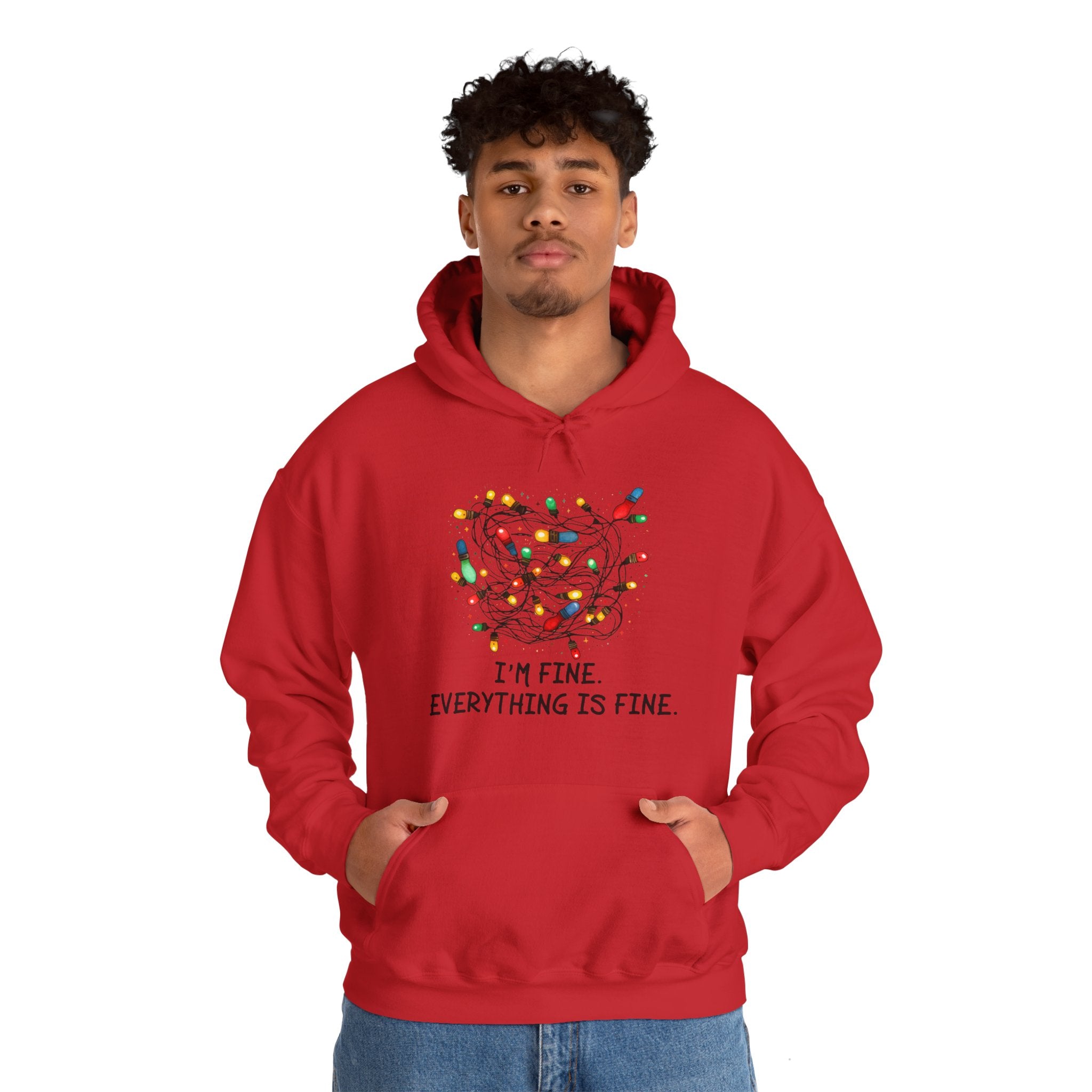 I'm Fine Everything Is Fine Hoodie, Christmas Hooded Sweatshirt, Hoodies Women, Christmas Hoodie Women, Christmas Lights Hoodie