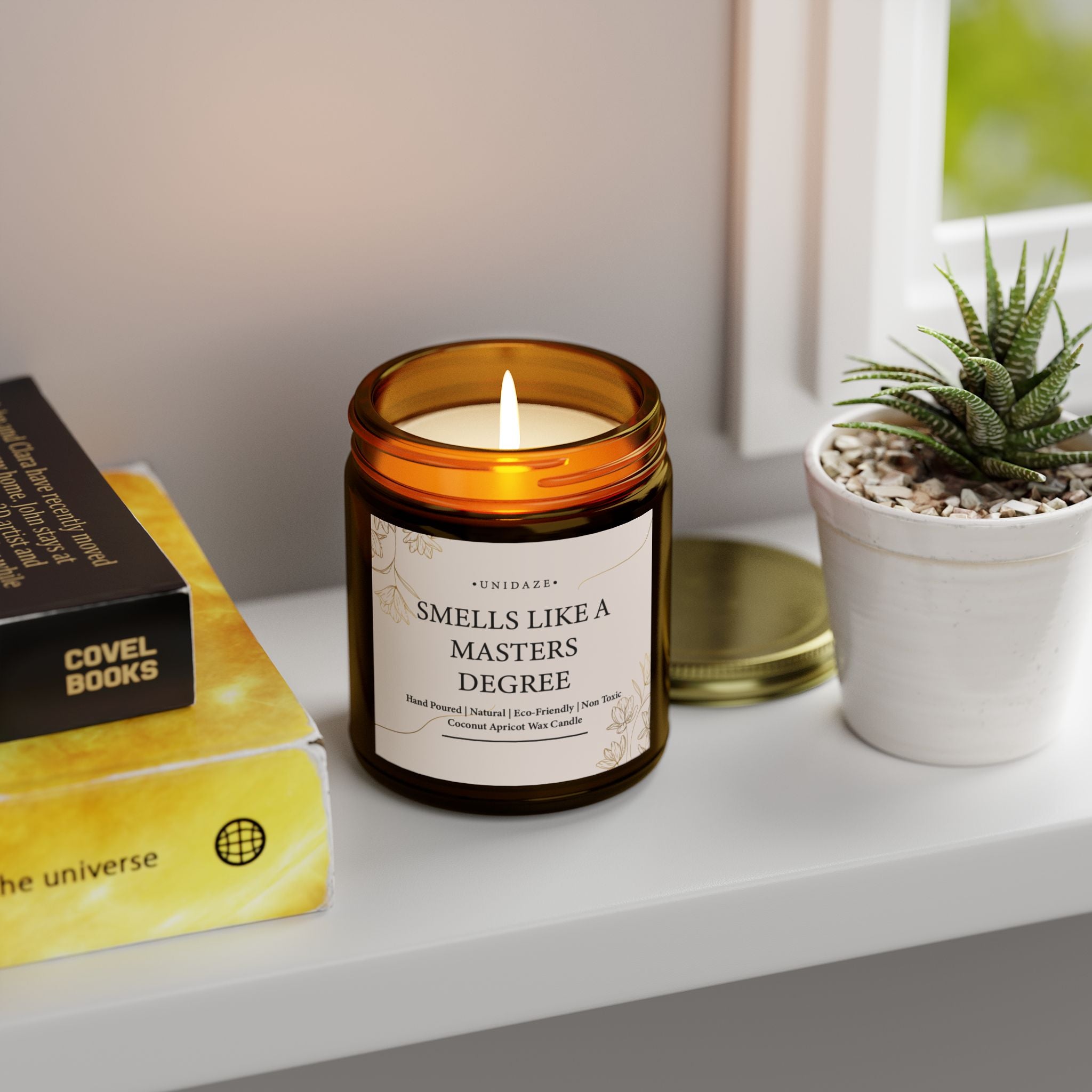 Smells Like A Masters Degree Scented Coconut Candle, Hand Poured 4 oz. 9 oz. Glass Jar, Two Degrees Hotter, Minimal, Graduation Gift, MBA MS MA