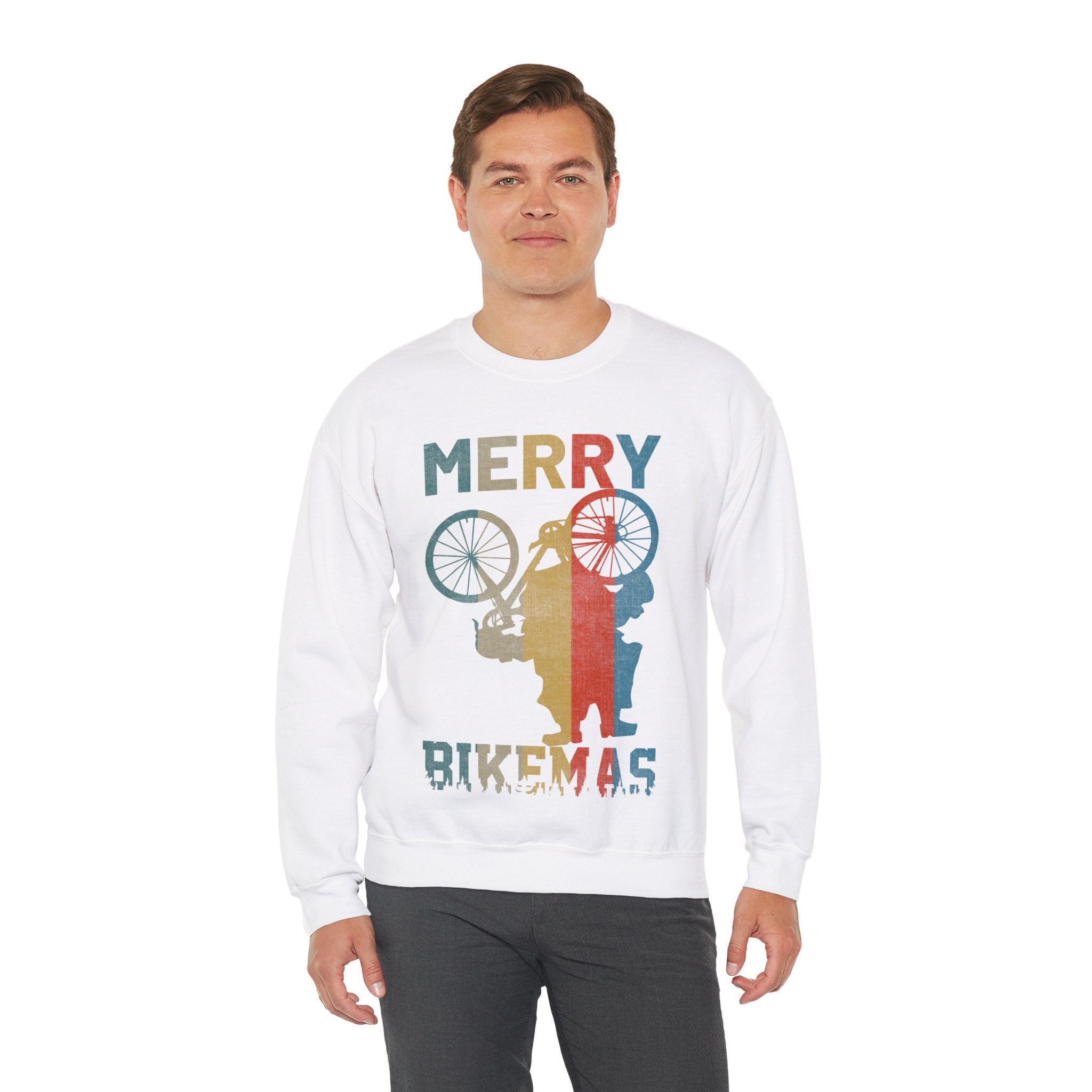 Retro Vintage Christmas Cyclist Sweatshirt, Merry Bikemas Shirt, Christmas Sweatshirt, Holiday shirt, Holiday Gifts