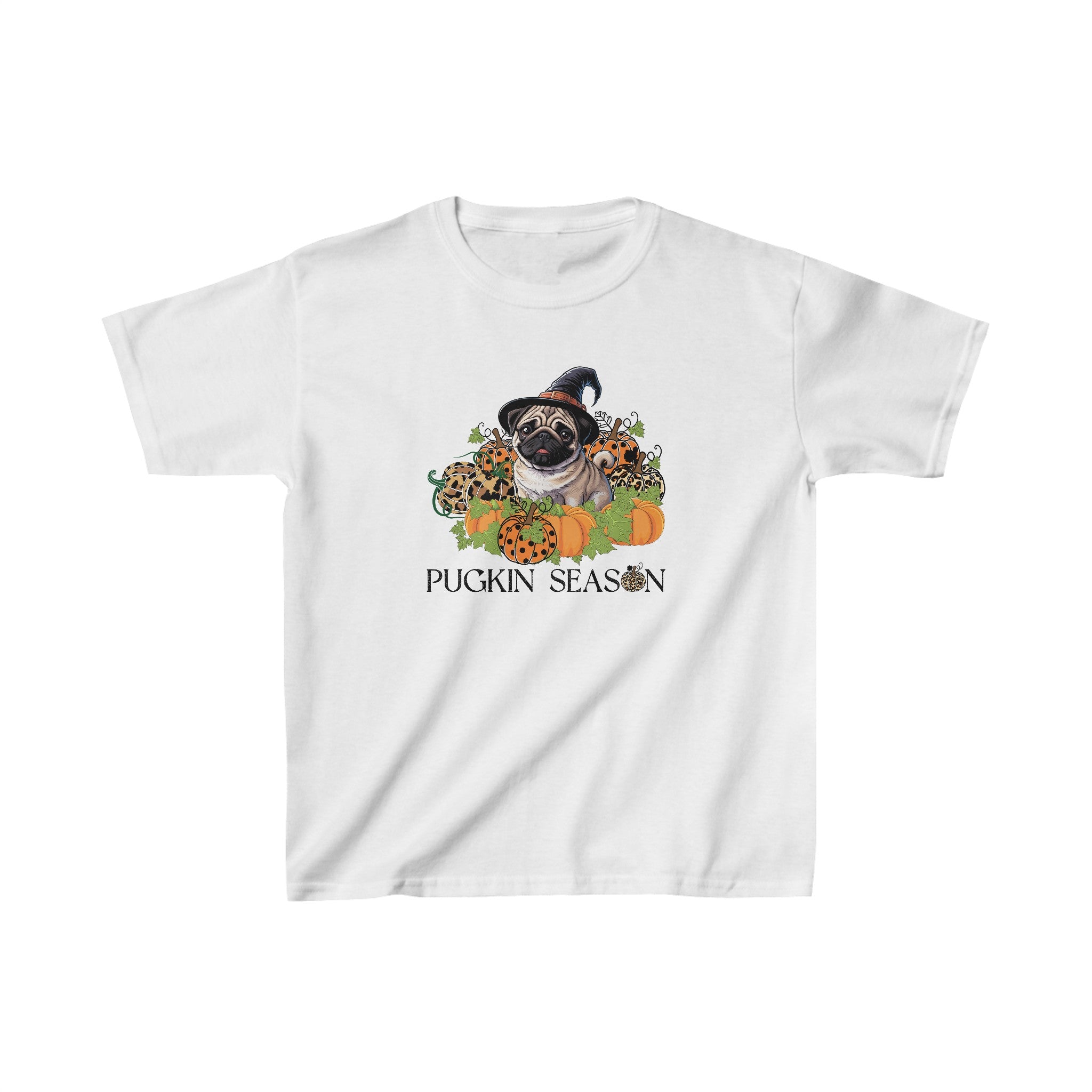 Kids Fall Pug Shirt, Pugkin Season Shirt, Leopard Print Pumpkin T-shirt, Cute Dog Lover Graphic Tee, Halloween Party Gift Tshirt