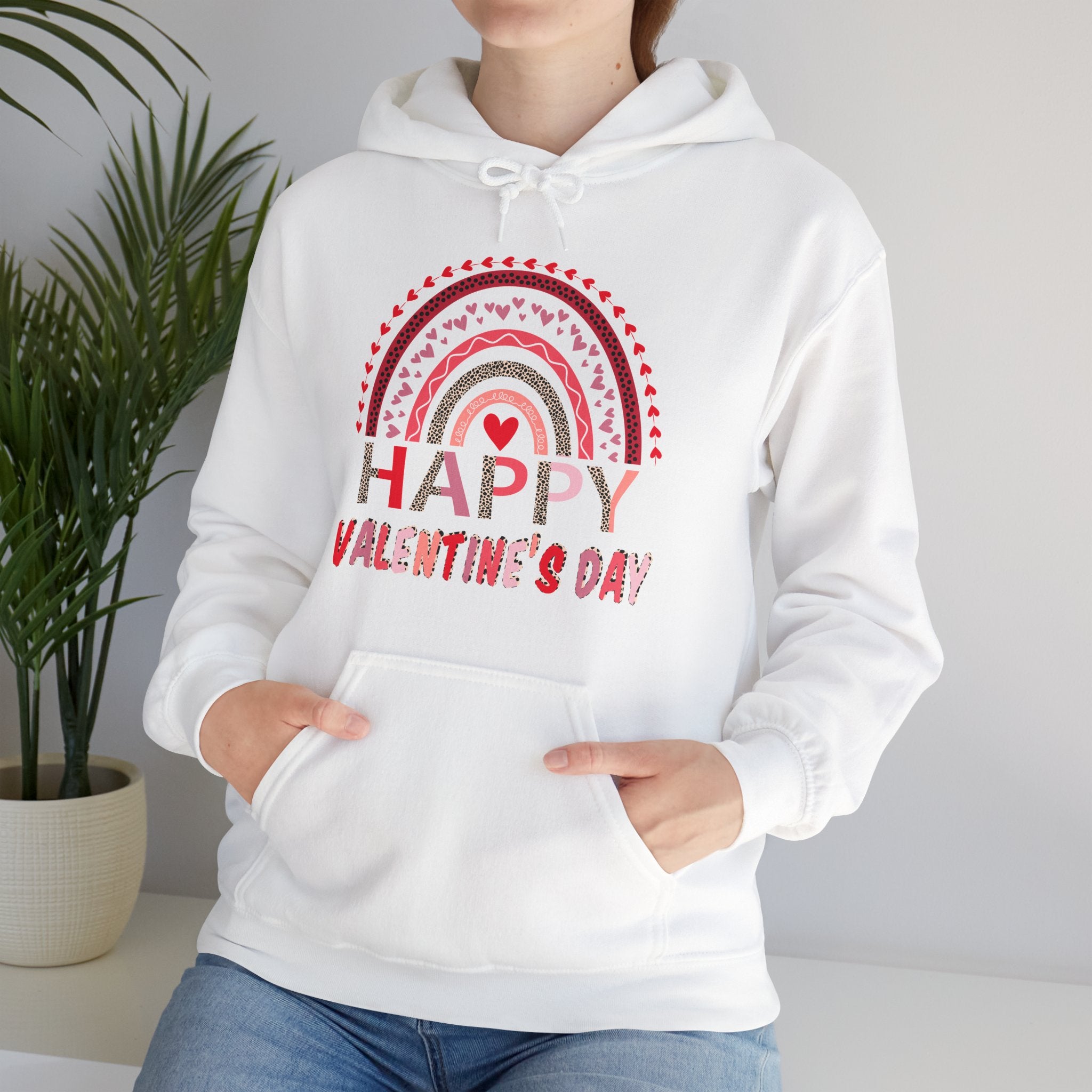 Happy Valentines Day Leopard Rainbow Red Women Valentine Men Hoodie Graphic Print Hooded Sweatshirt