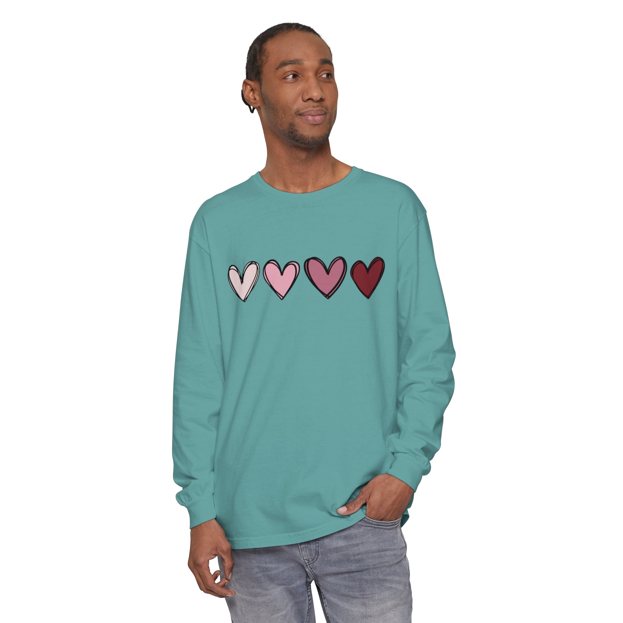 Valentine Double Heart Long Sleeve T-Shirt, Cute Valentine Shirt, Valentine Long Sleeve Shirt, Vintage Valentine Sweatshirt, Love Heart Long Sleeve Tee