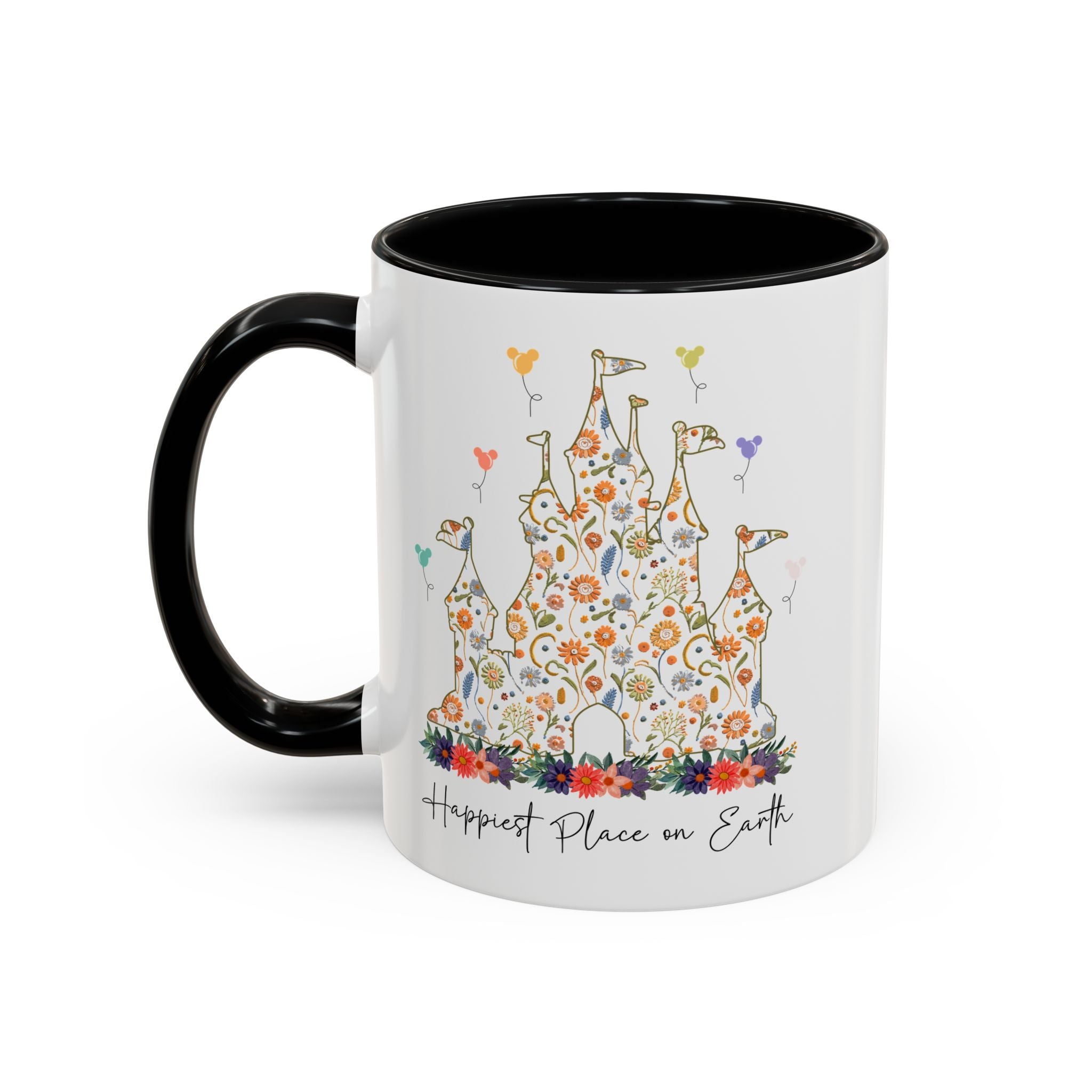 Disney Castle Floral Coffee Mug, Happiest Place on Earth Mug, Vintage Disney Coffee Cup, Magic Kingdom Mug