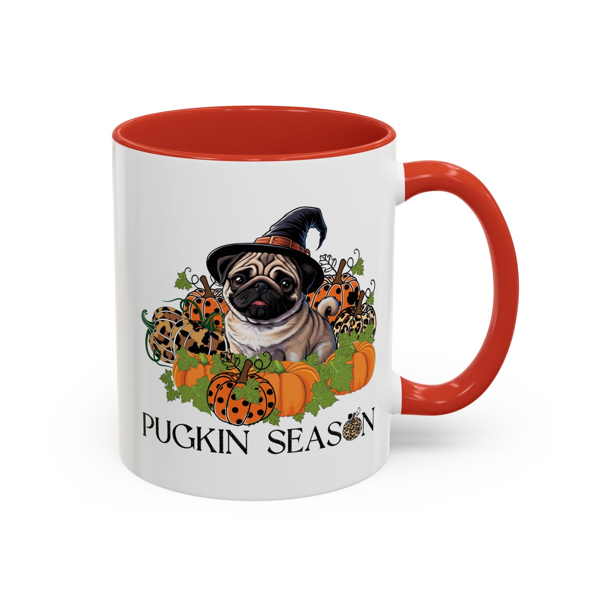 Pugkin Season Cup, Fall Pug Coffee Mug, Leopard Print Pumpkin Gift, Cute Autumn Dog Lover Graphic, Halloween Party Gifts