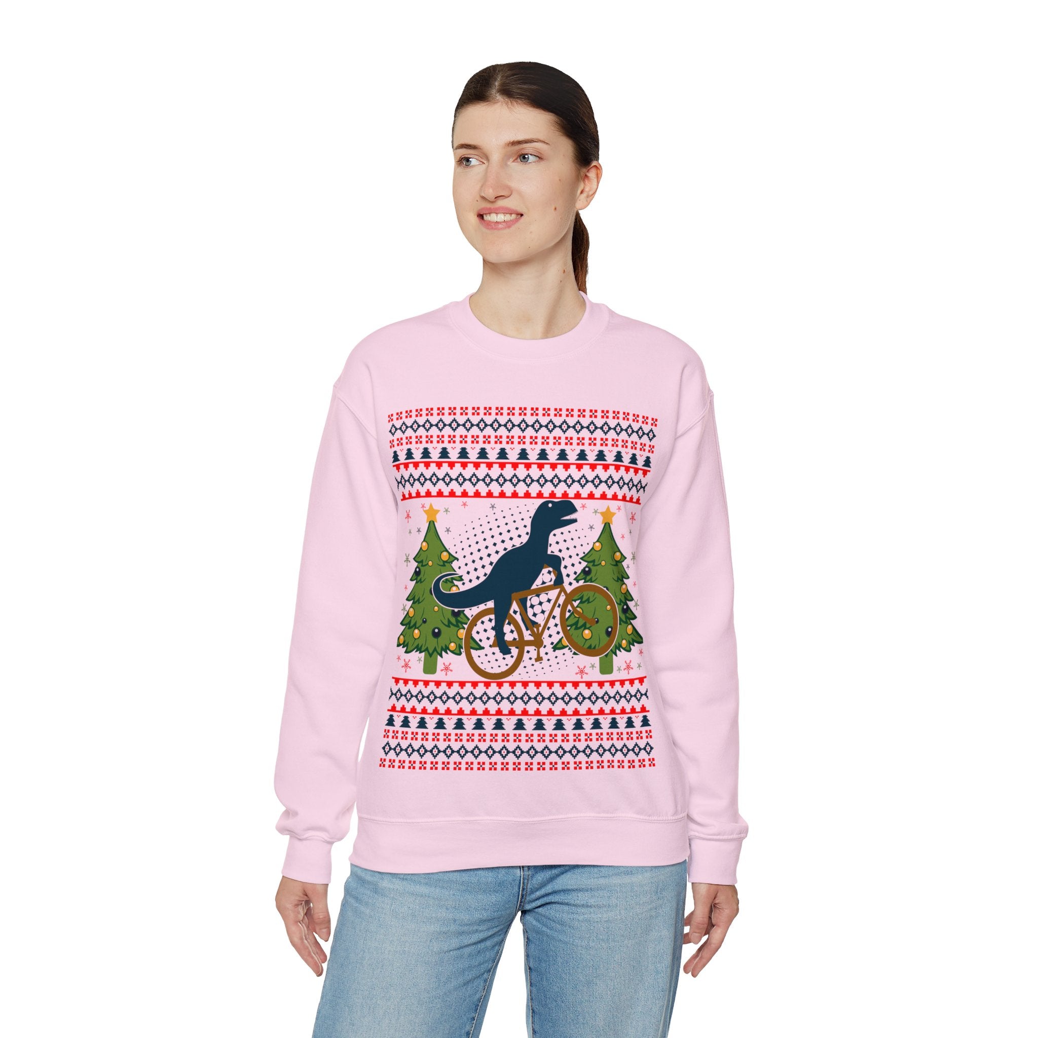 Ugly Christmas Dinosaur Riding Bike Sweater, Dinosaur Christmas Sweatshirt, Dino Riders shirt, Dinosaur on a Bike Shirt