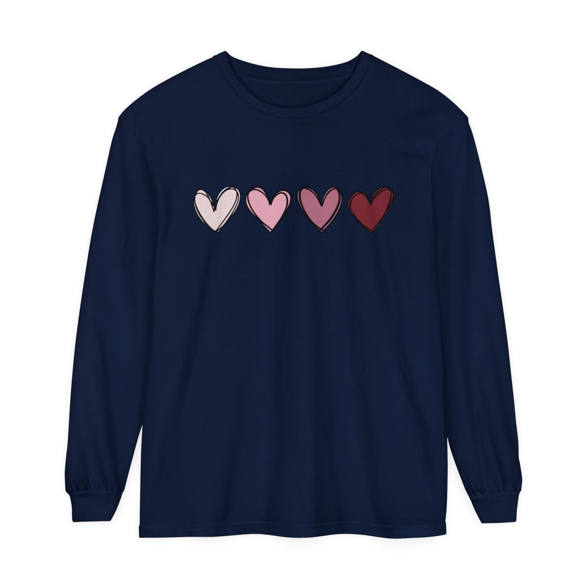 Valentine Double Heart Long Sleeve T-Shirt, Cute Valentine Shirt, Valentine Long Sleeve Shirt, Vintage Valentine Sweatshirt, Love Heart Long Sleeve Tee