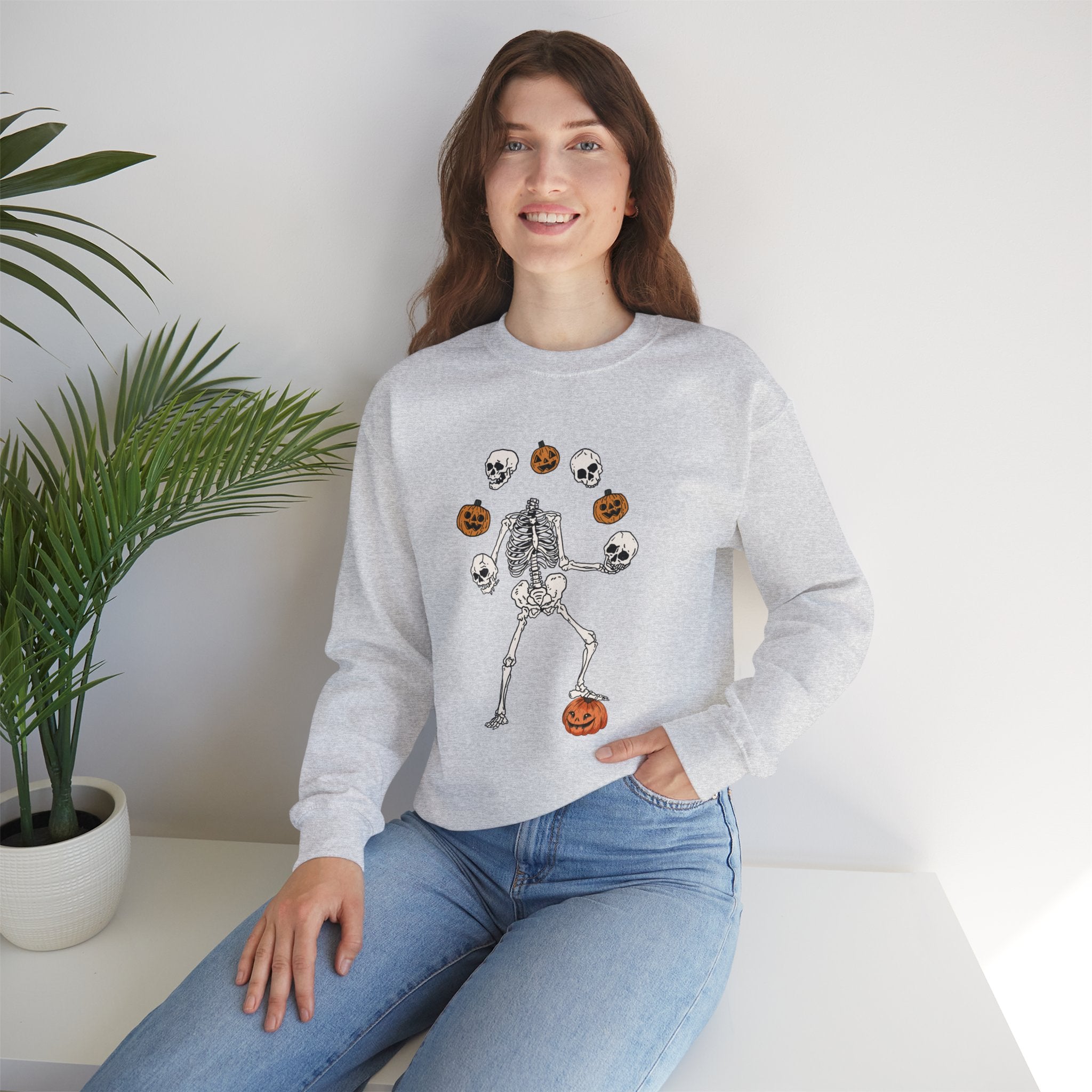 Dancing Skeleton Sweatshirt, Pumpkin Sweater, Pumpkin Skeleton Shirt, Fall Sweatshirt, Halloween Party Sweatshirt, Spooky Season Sweatshirt