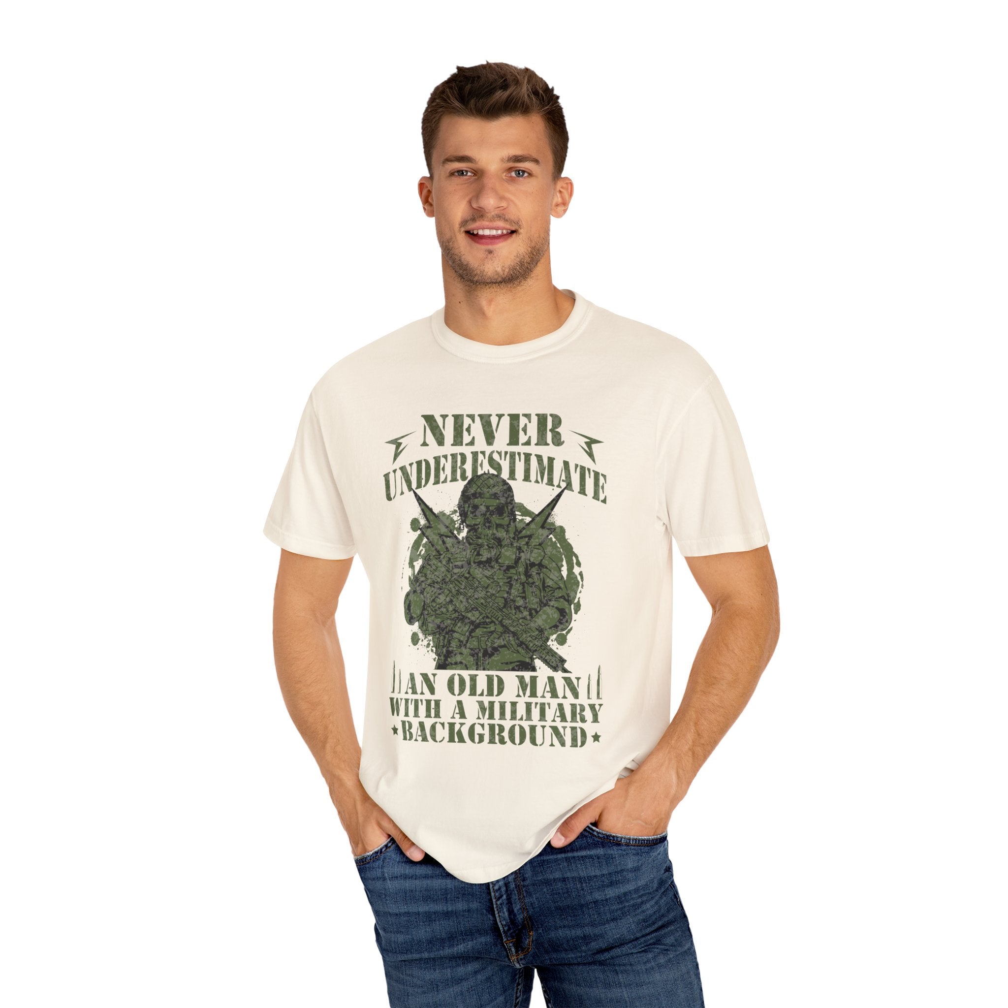 Never Underestimate An Old Man With A Military Background Shirt, American Flag Tee, US Veteran Shirt, Veterans Day Shirt, 4th of July Shirt