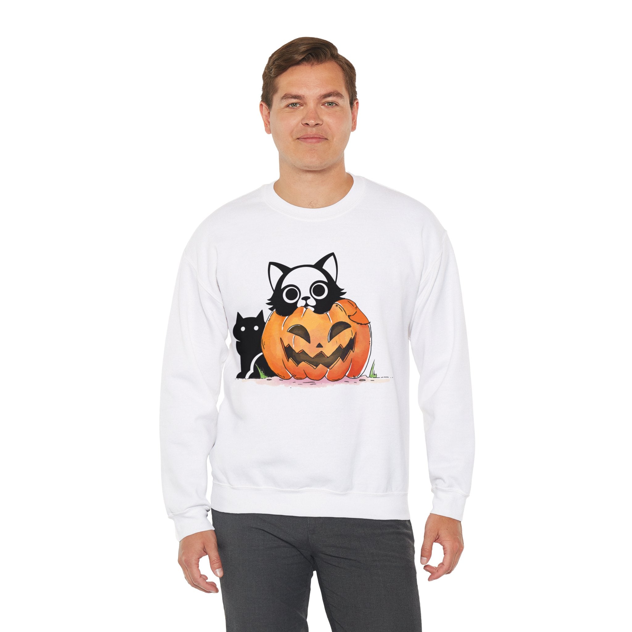 Black Cat Pumpkin Sweatshirt, Halloween Sweatshirt, Pumpkin shirt, Fall Sweatshirt for Women, Halloween Crewneck, Spooky Season, Bat top