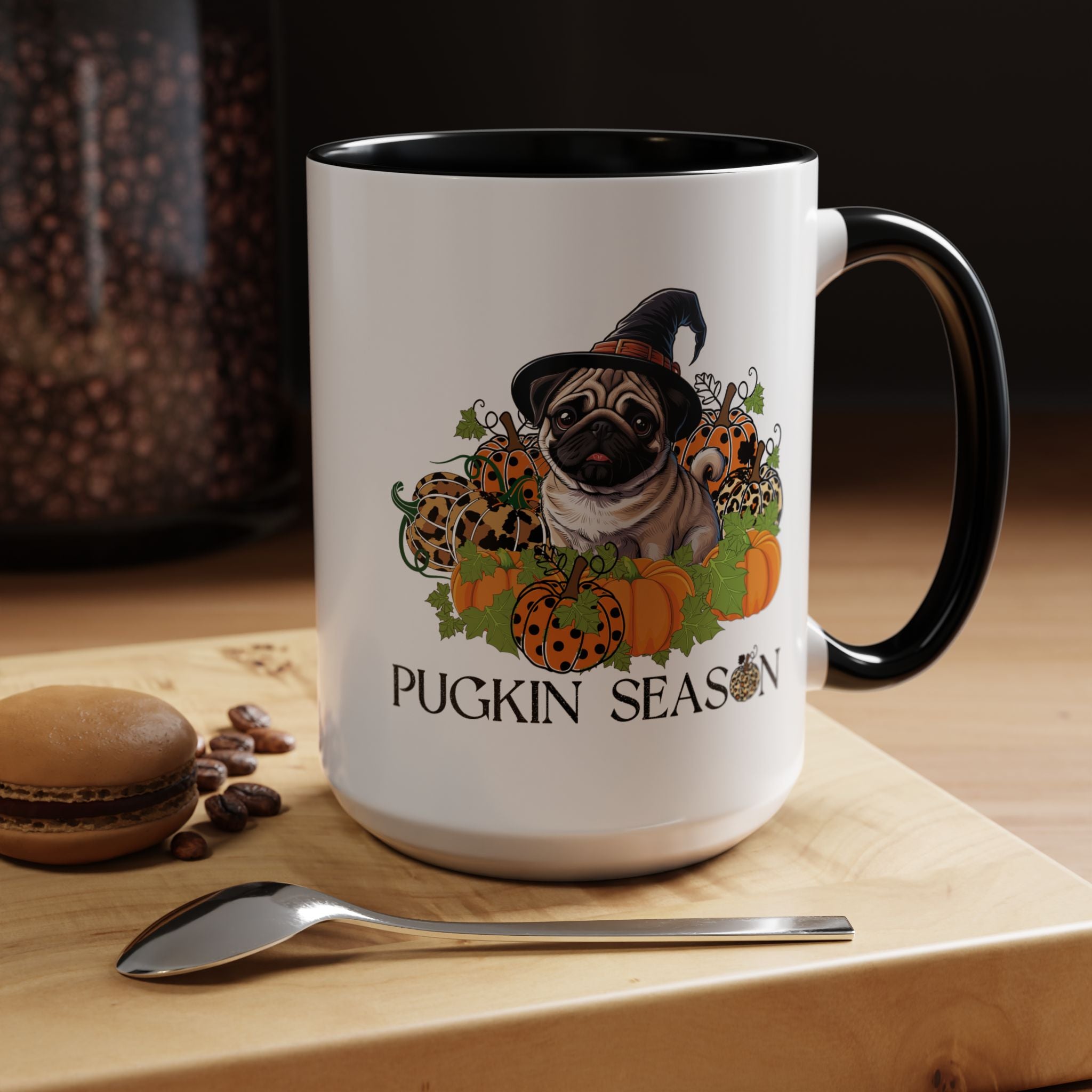 Pugkin Season Cup, Fall Pug Coffee Mug, Leopard Print Pumpkin Gift, Cute Autumn Dog Lover Graphic, Halloween Party Gifts