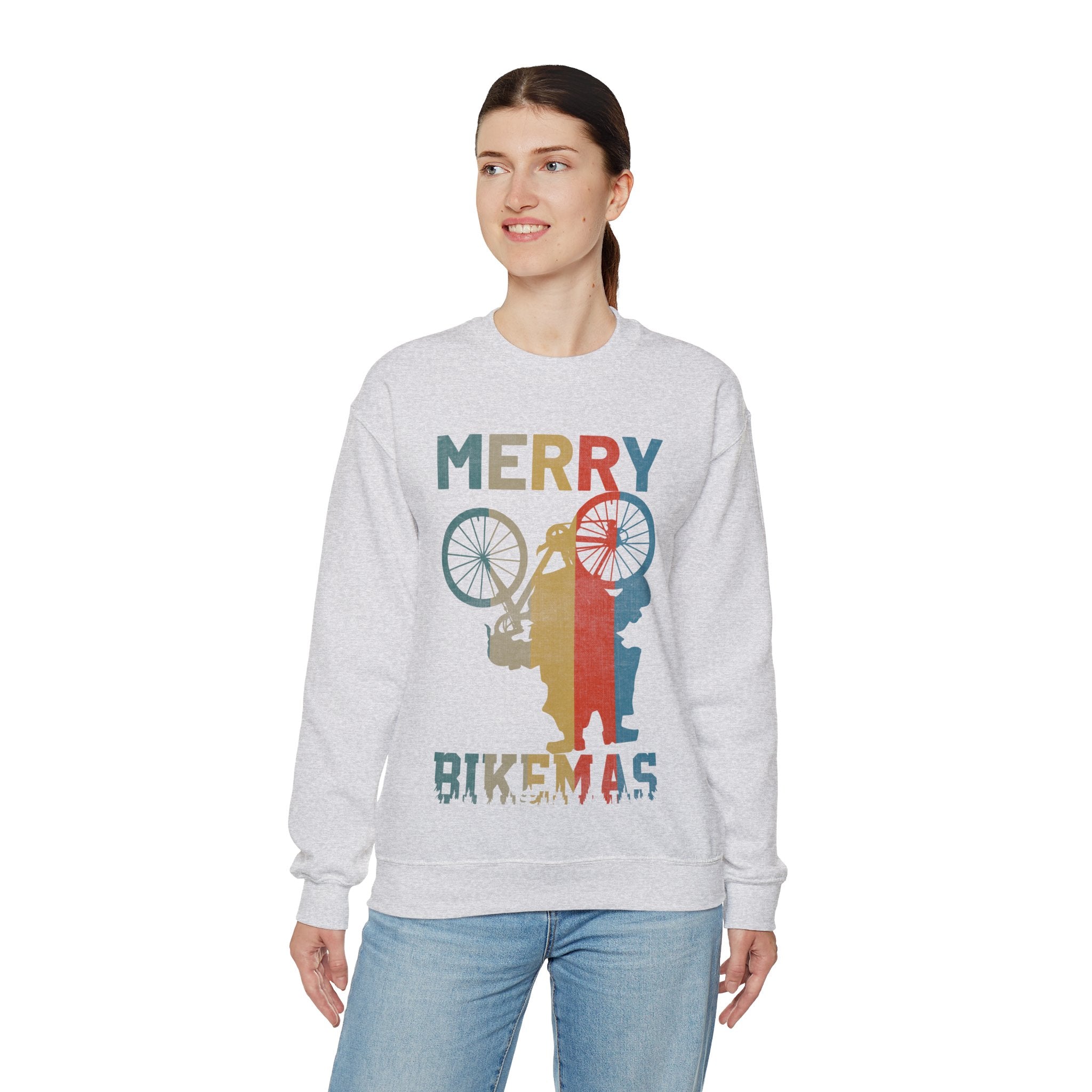 Retro Vintage Christmas Cyclist Sweatshirt, Merry Bikemas Shirt, Christmas Sweatshirt, Holiday shirt, Holiday Gifts