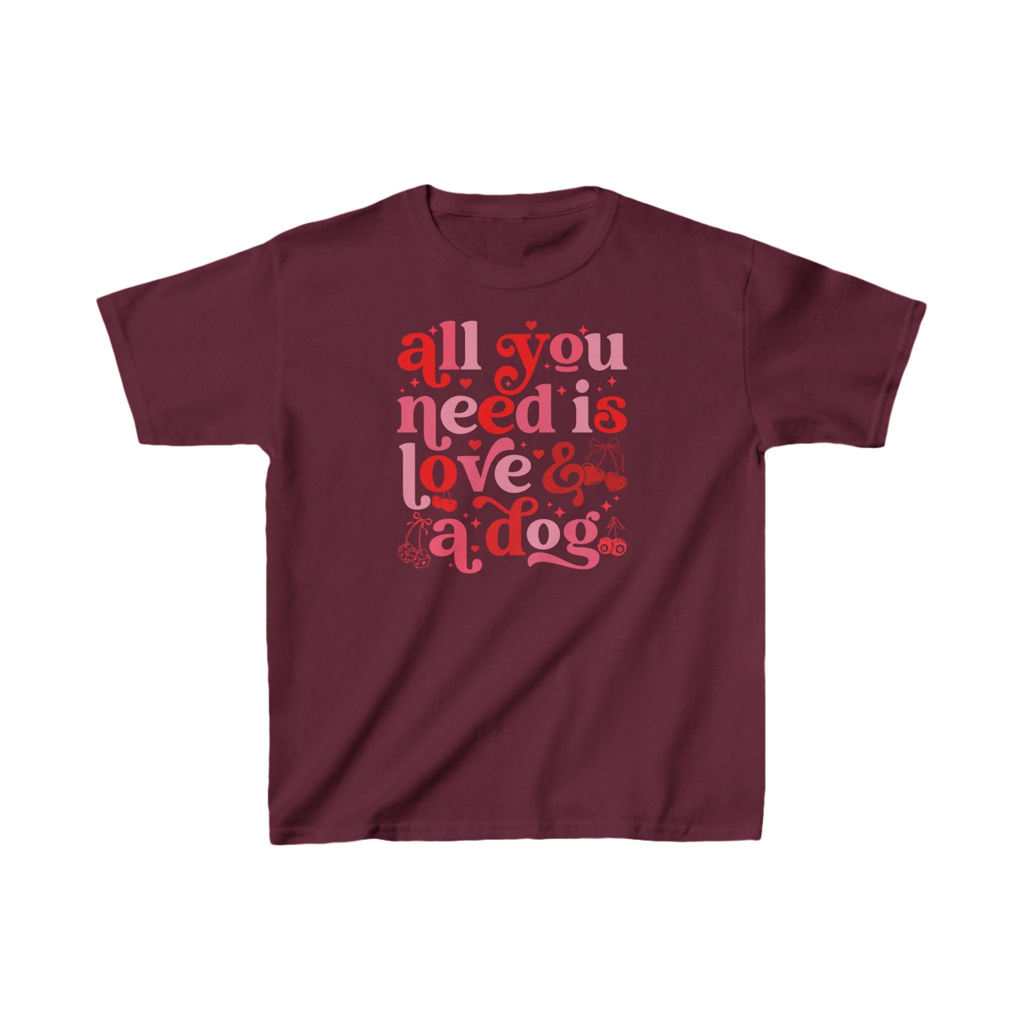 All You Need is Love and a Dog - Short Sleeve Child Shirt, Valentine's Day Outfit, Valentine Graphic Tee, Cupid Crew, Kiss Me, Love You