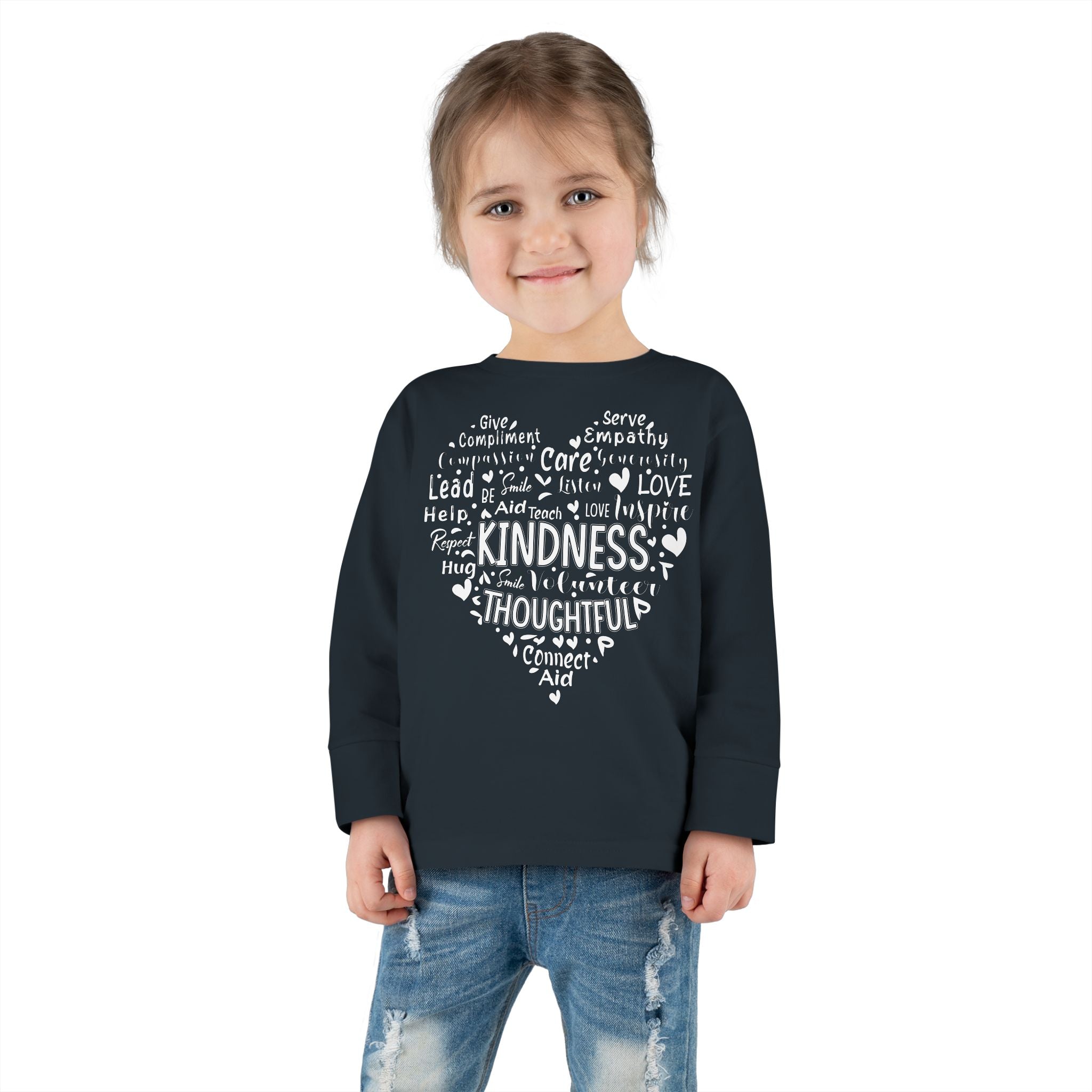 Cute Heart Be Kind Toddler Long Sleeve, Heart Long Sleeve tee, Kids Valentines Crewneck, Be Kind Shirt, Retro Valentines Shirt