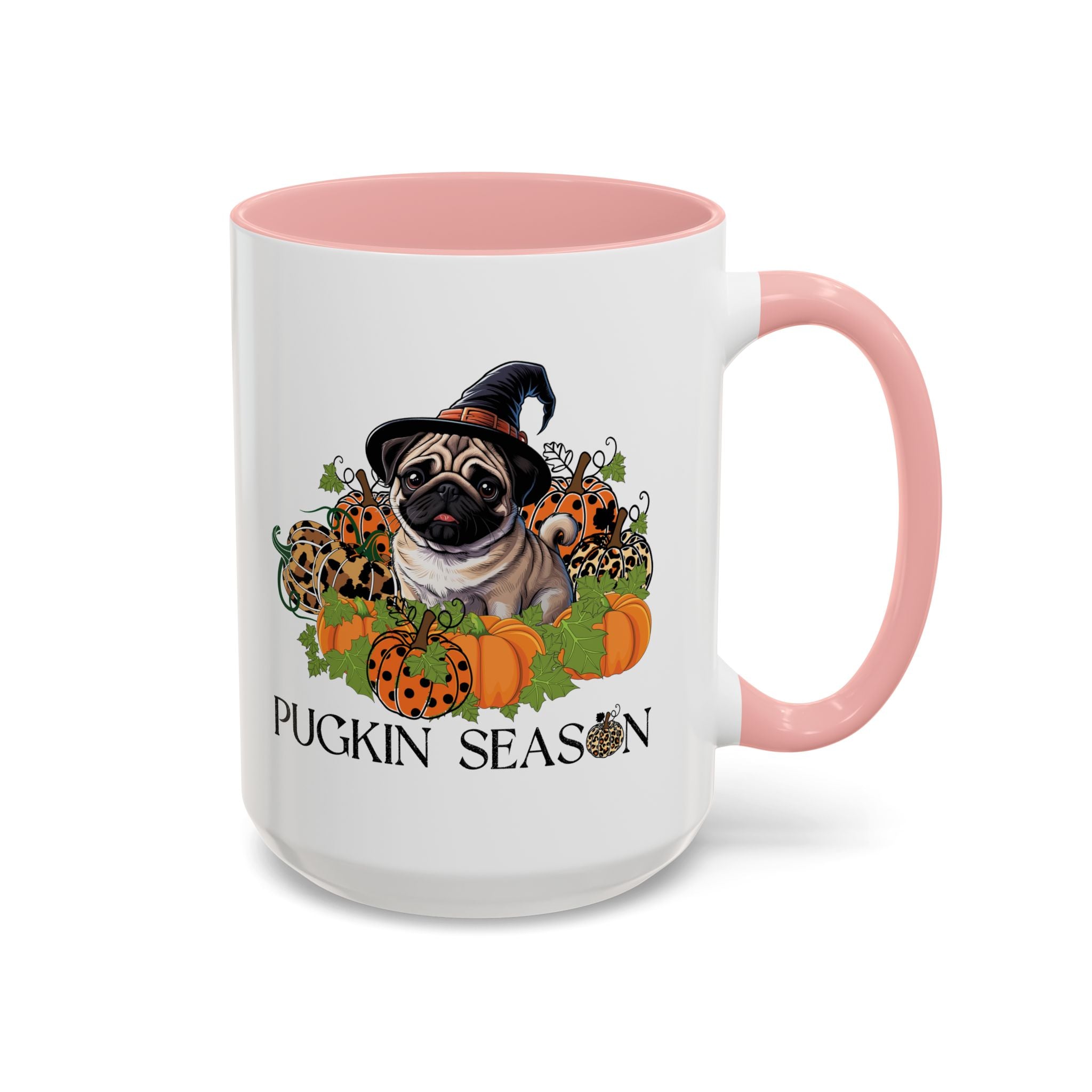 Pugkin Season Cup, Fall Pug Coffee Mug, Leopard Print Pumpkin Gift, Cute Autumn Dog Lover Graphic, Halloween Party Gifts