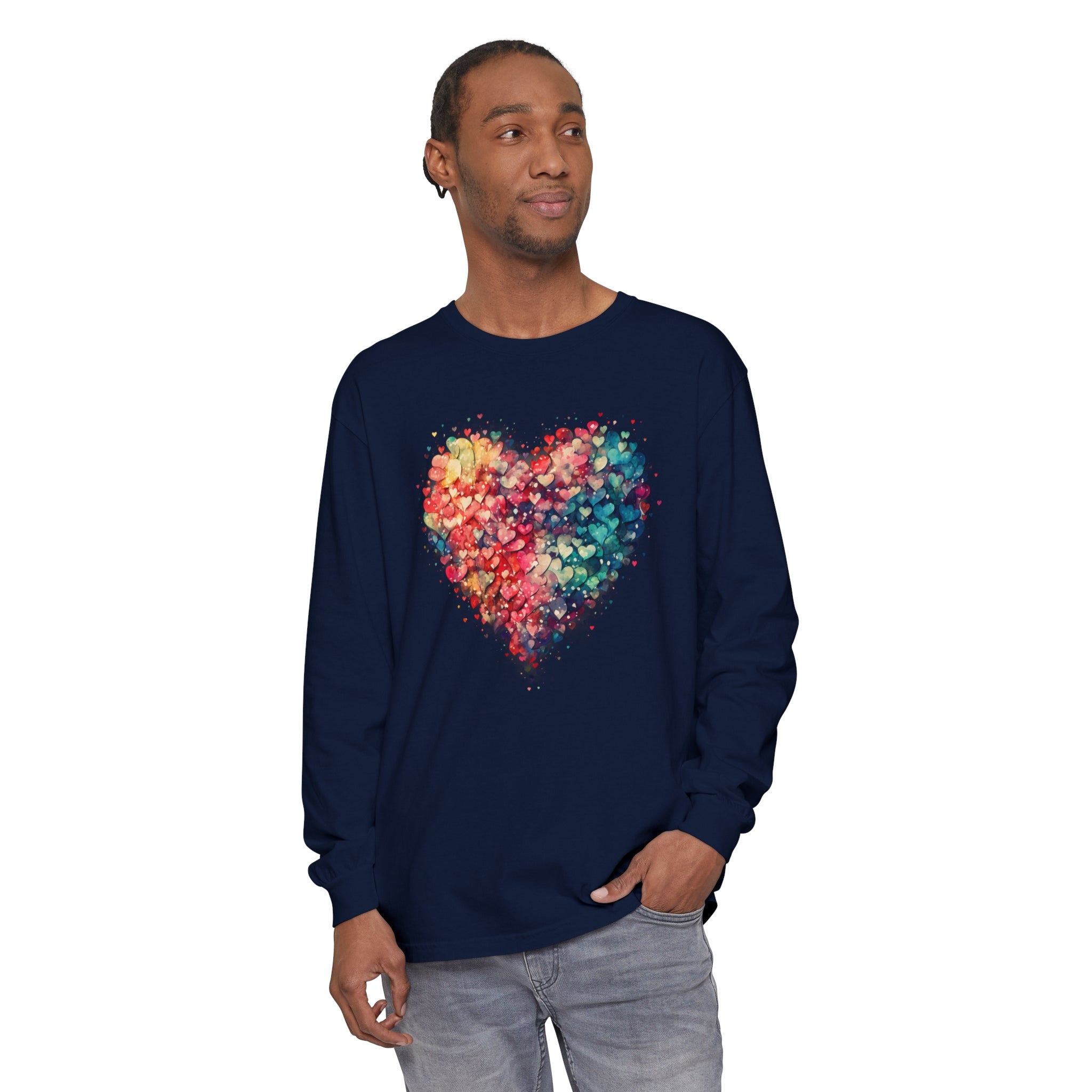 Watercolor Heart Long Sleeve T-Shirt, Colorful Heart Shirt, Cute Heart Valentines Love Long sleeve Tee, Beautiful Watercolor Heart, Hearts Layered Design