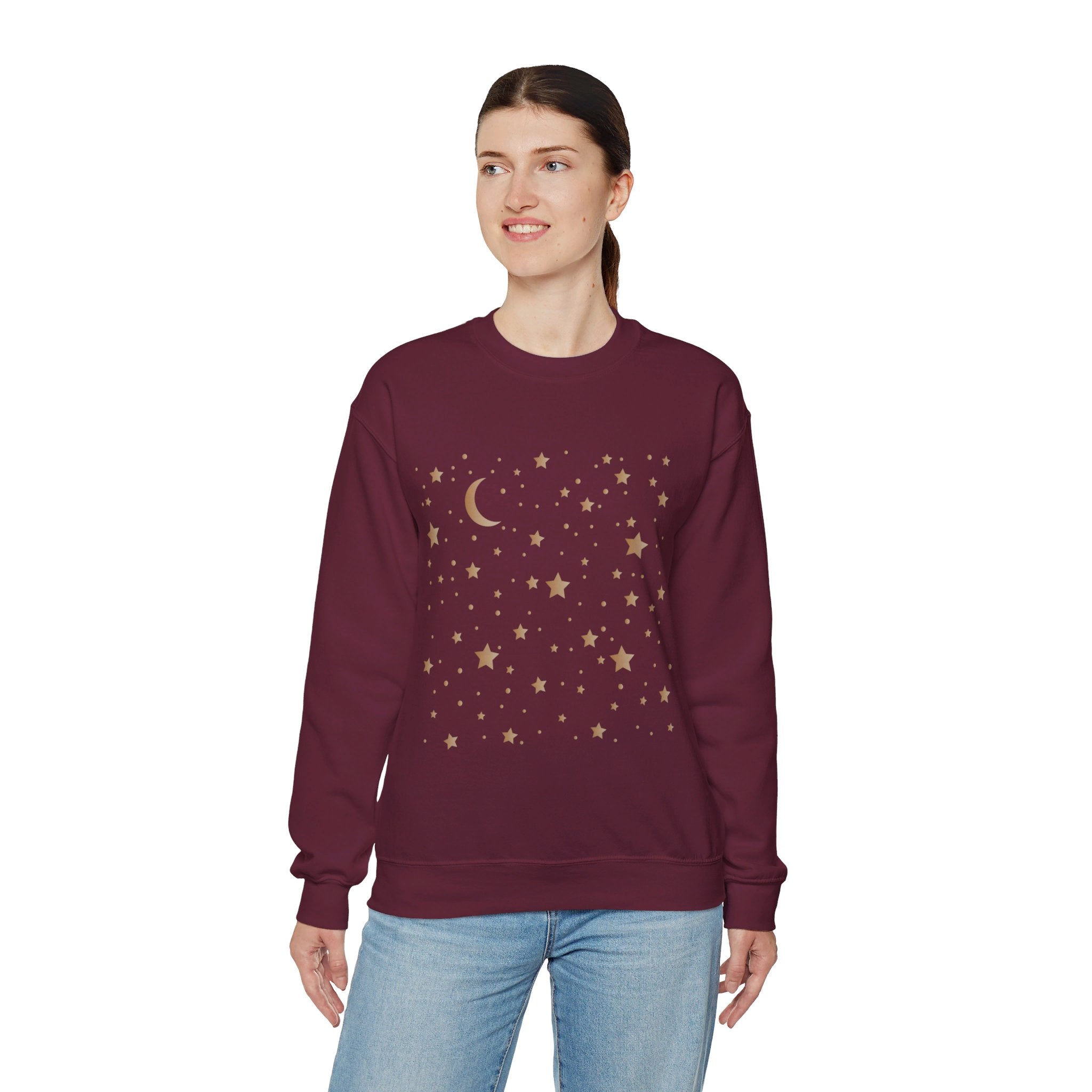 Unisex Moon And Starts Celestial Sweatshirt, Boho Moon And Stars Shirt, Gold Stars Shirt, Mystical Moon And Stars Shirt, Astronomy Shirt