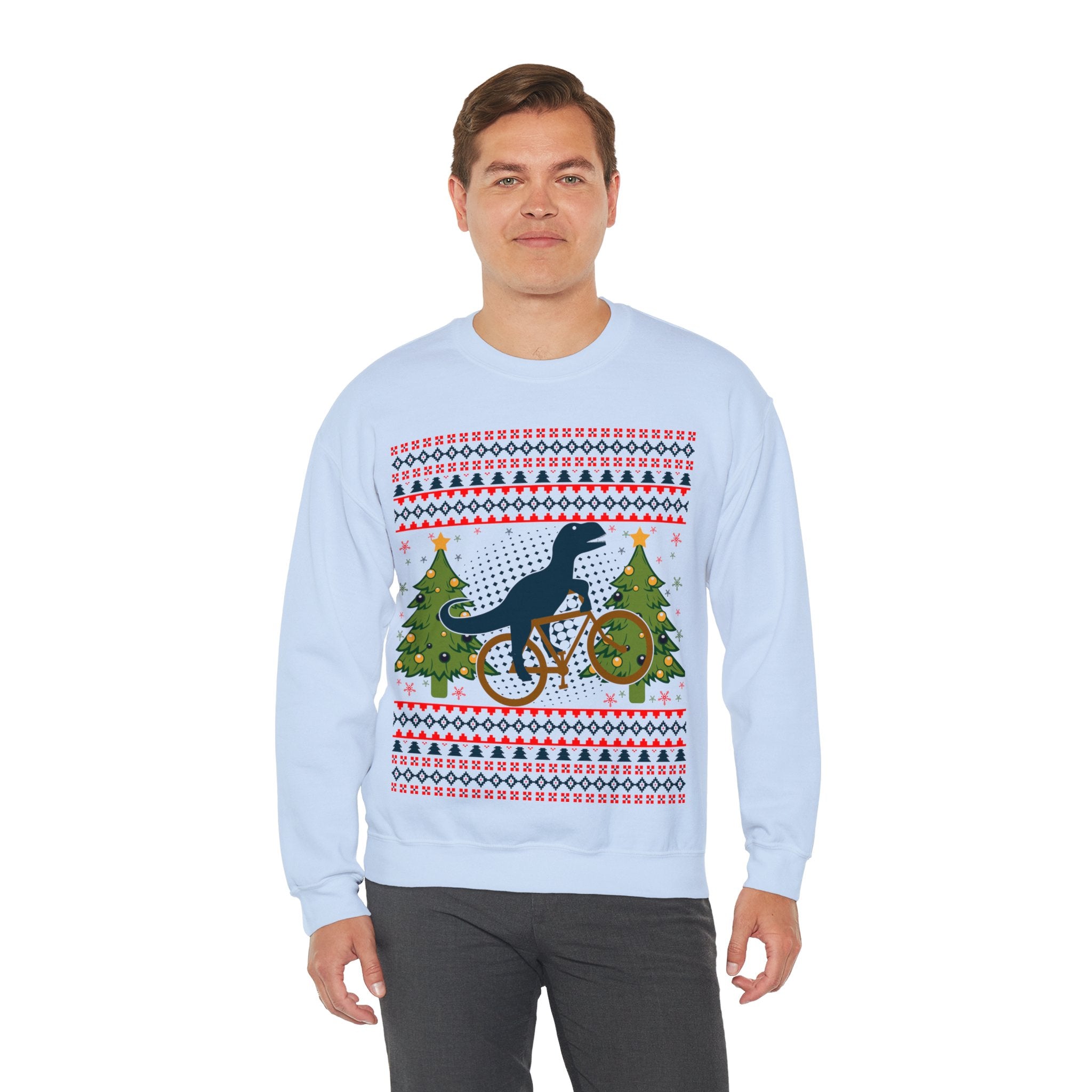 Ugly Christmas Dinosaur Riding Bike Sweater, Dinosaur Christmas Sweatshirt, Dino Riders shirt, Dinosaur on a Bike Shirt