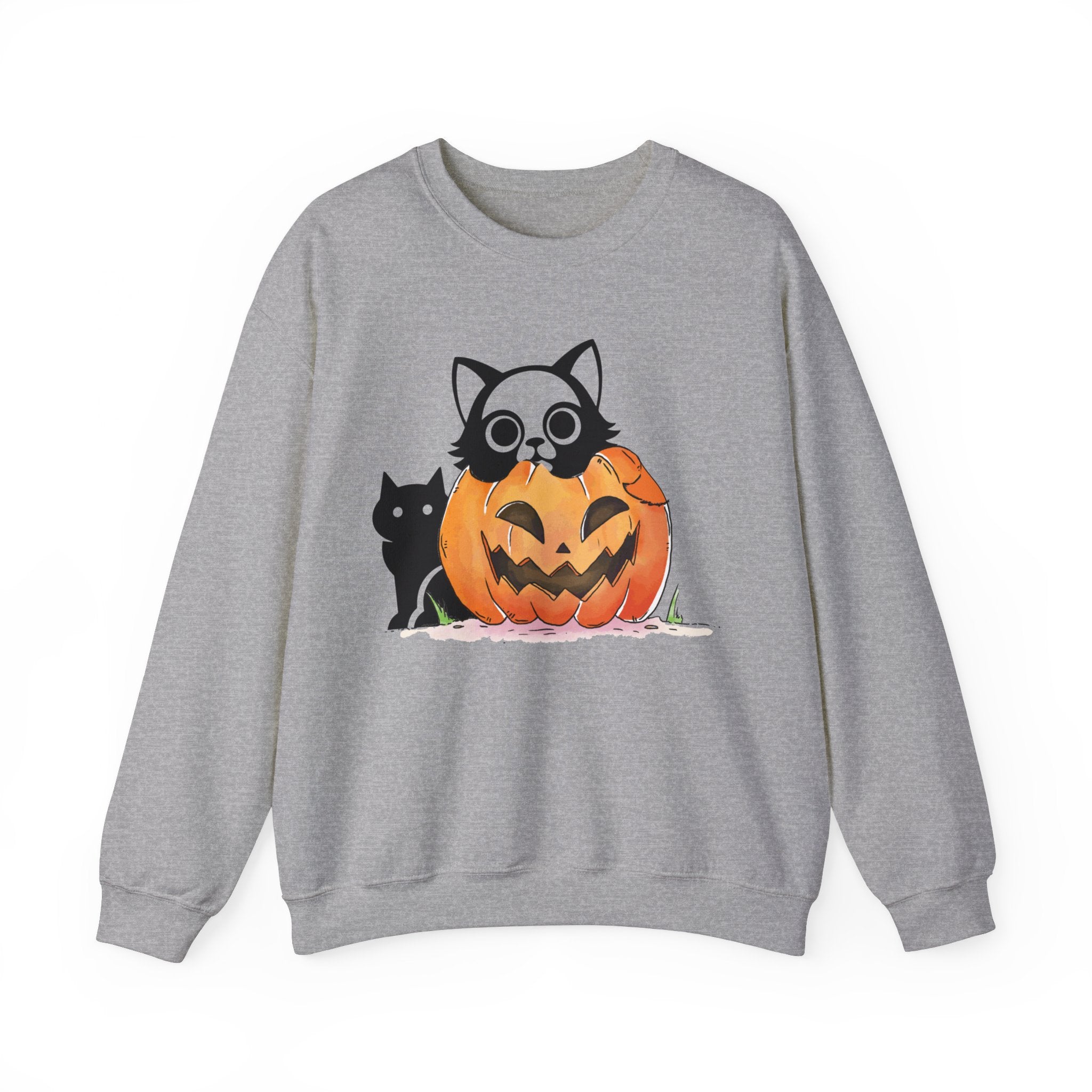 Black Cat Pumpkin Sweatshirt, Halloween Sweatshirt, Pumpkin shirt, Fall Sweatshirt for Women, Halloween Crewneck, Spooky Season, Bat top