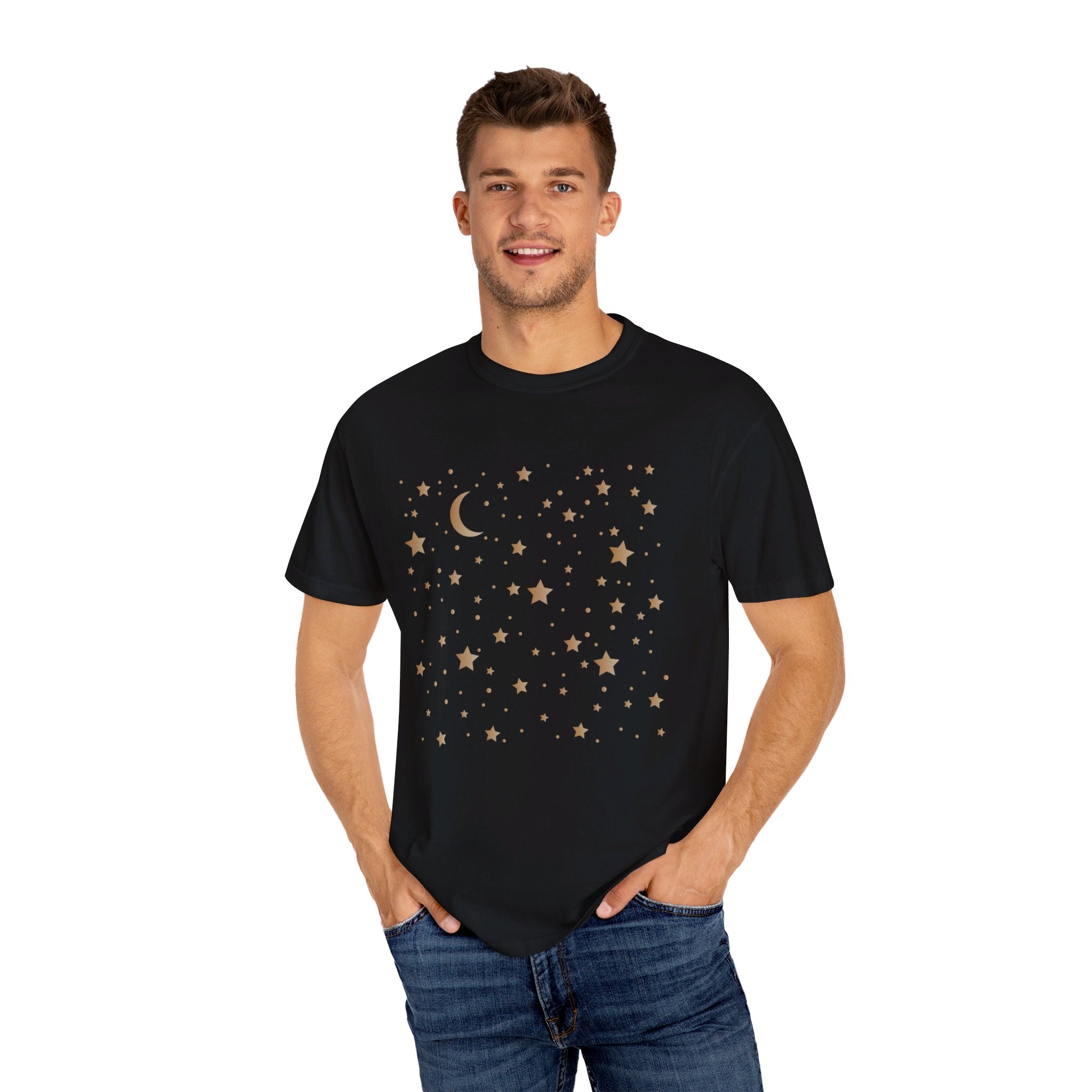 Moon and Stars Celestial T-Shirt, Boho Moon And Stars Shirt, Gold Stars Shirt, Mystical Moon and Stars Shirt, Astronomy Shirt