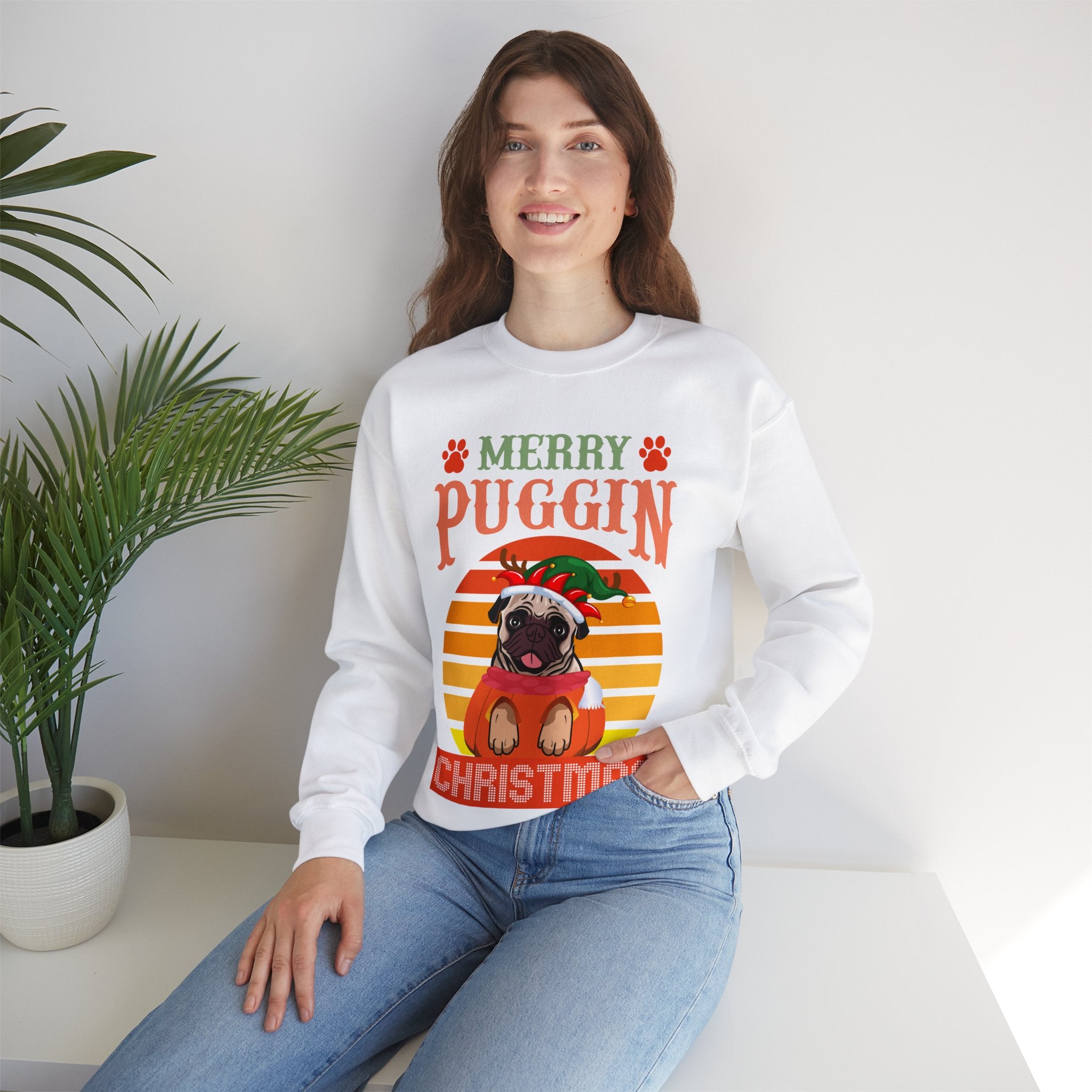 Pug Christmas Sweatshirt, Dog Lover Gift, Holiday Sweaters, Christmas Pugs Shirt, Pug In Santa Hat, Dog Mom Shirt, Santa Pug Shirt