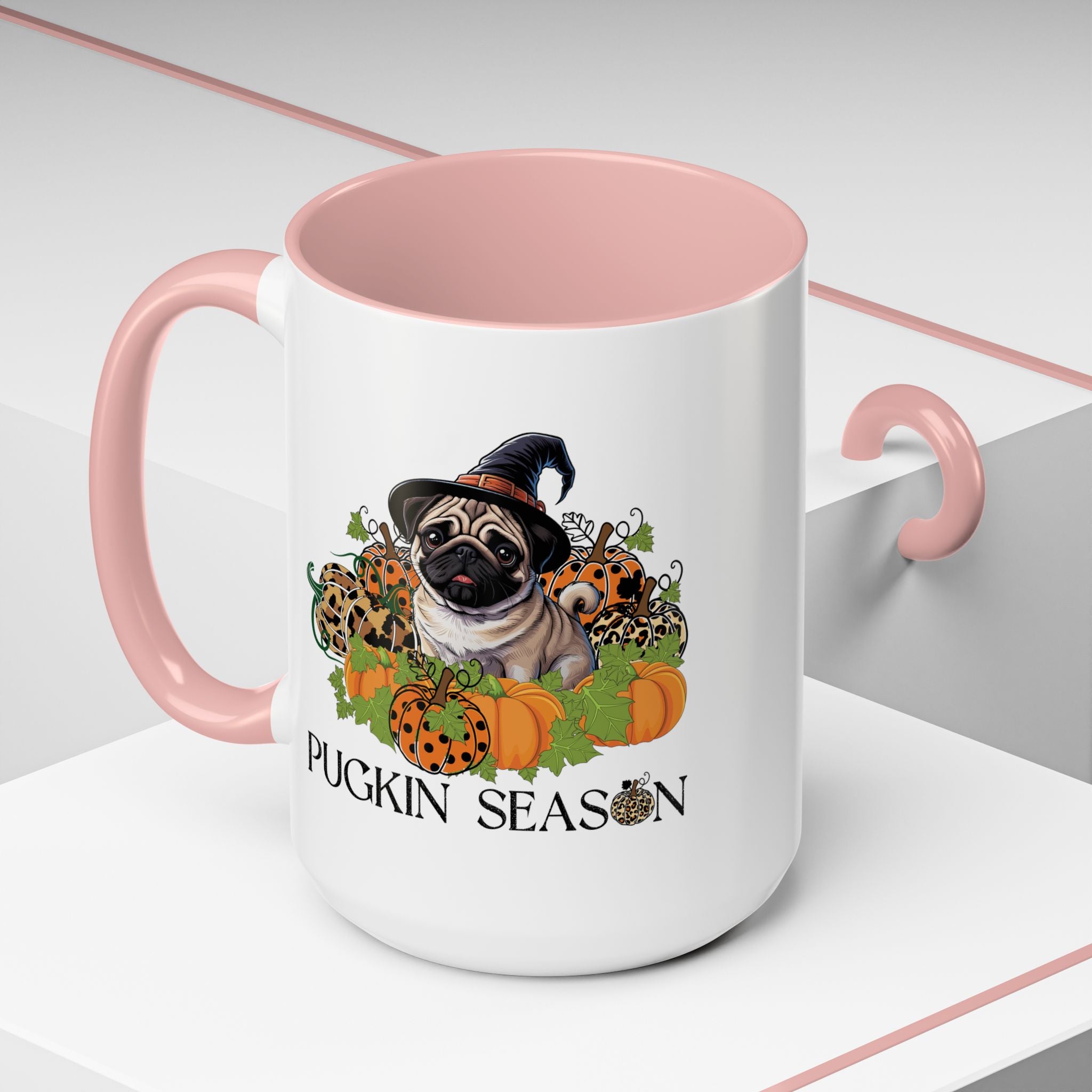 Pugkin Season Cup, Fall Pug Coffee Mug, Leopard Print Pumpkin Gift, Cute Autumn Dog Lover Graphic, Halloween Party Gifts