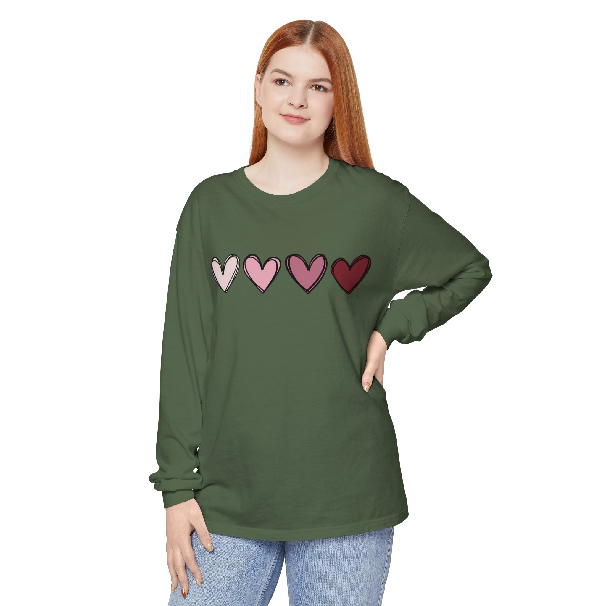 Valentine Double Heart Long Sleeve T-Shirt, Cute Valentine Shirt, Valentine Long Sleeve Shirt, Vintage Valentine Sweatshirt, Love Heart Long Sleeve Tee