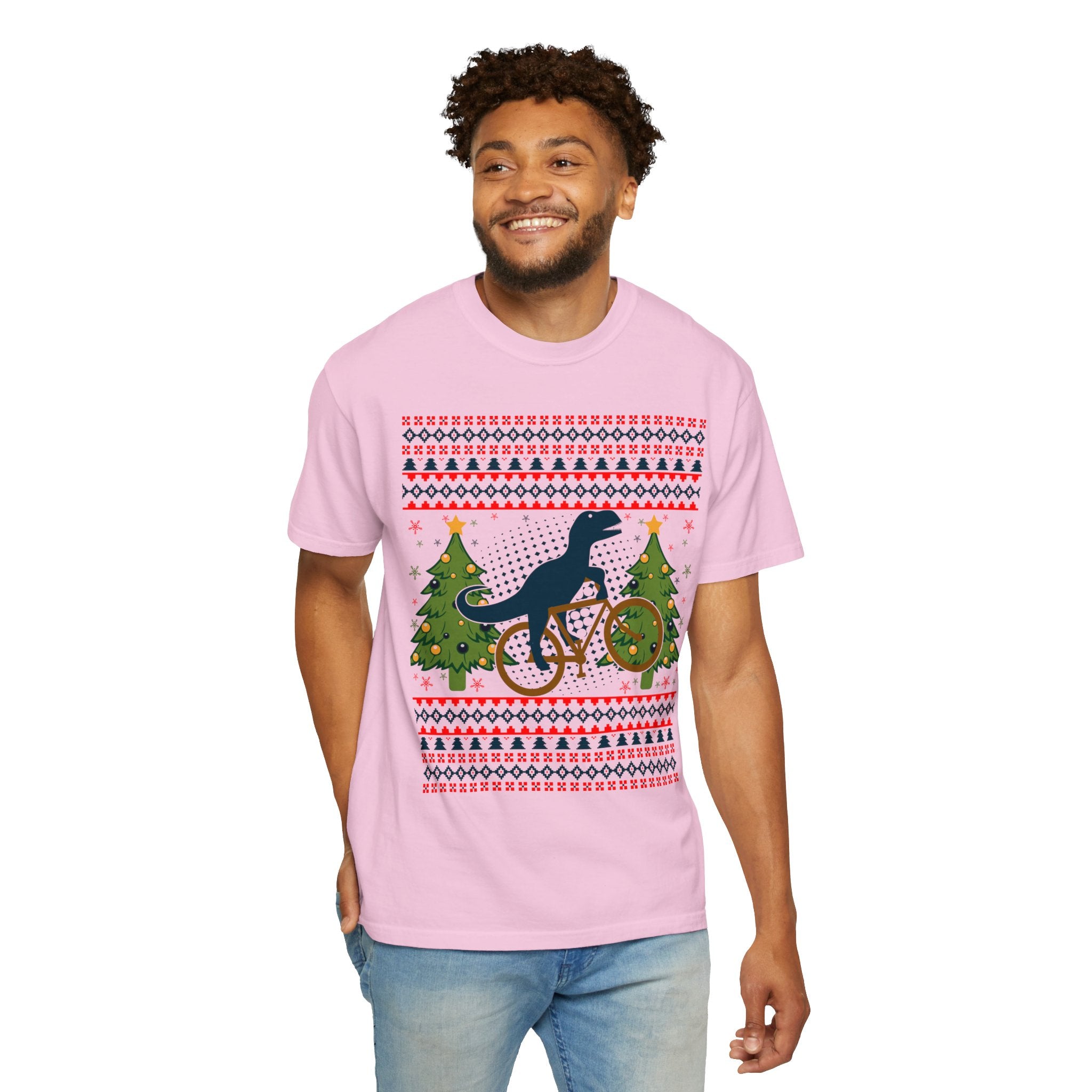 Ugly Christmas Dinosaur Riding Bike Shirt, Dinosaur Christmas Sweater, Dino Riders Tshirt, Dinosaur on a Bike Shirt