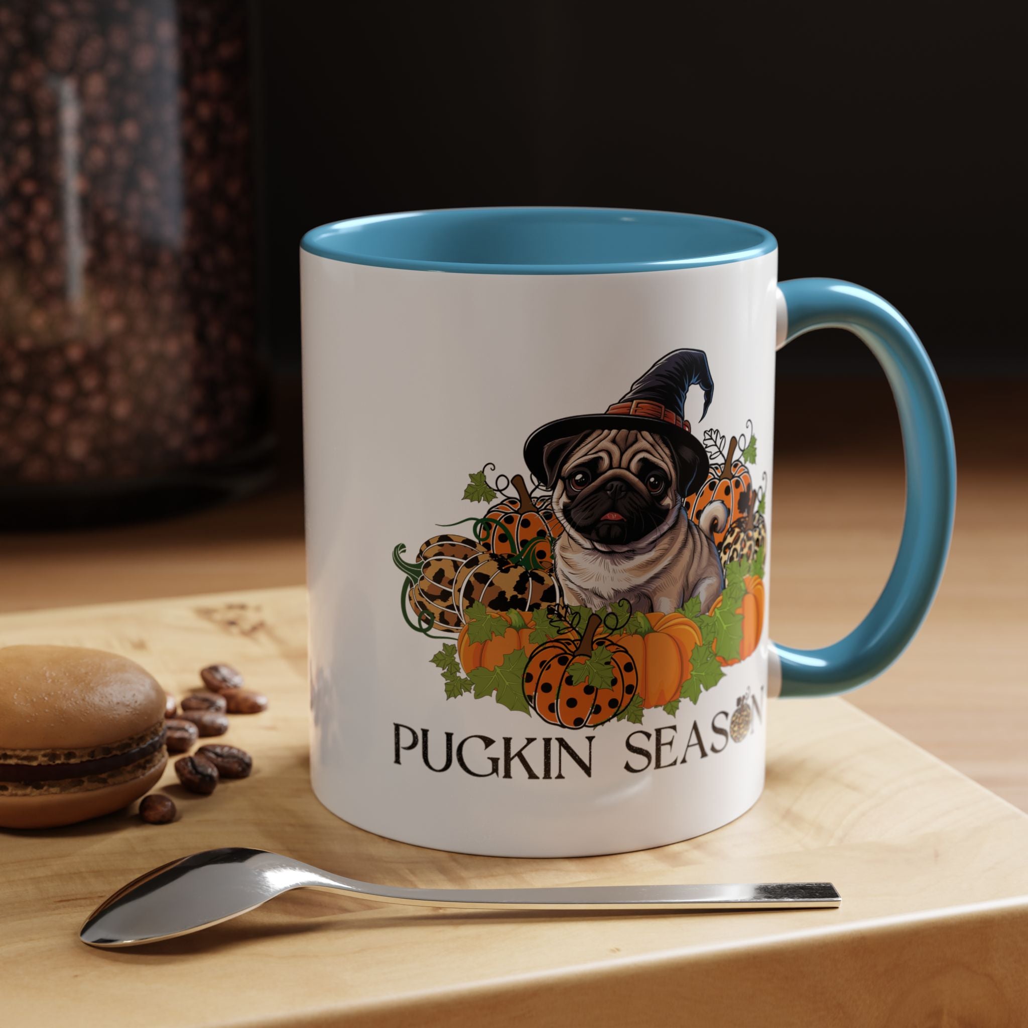 Pugkin Season Cup, Fall Pug Coffee Mug, Leopard Print Pumpkin Gift, Cute Autumn Dog Lover Graphic, Halloween Party Gifts