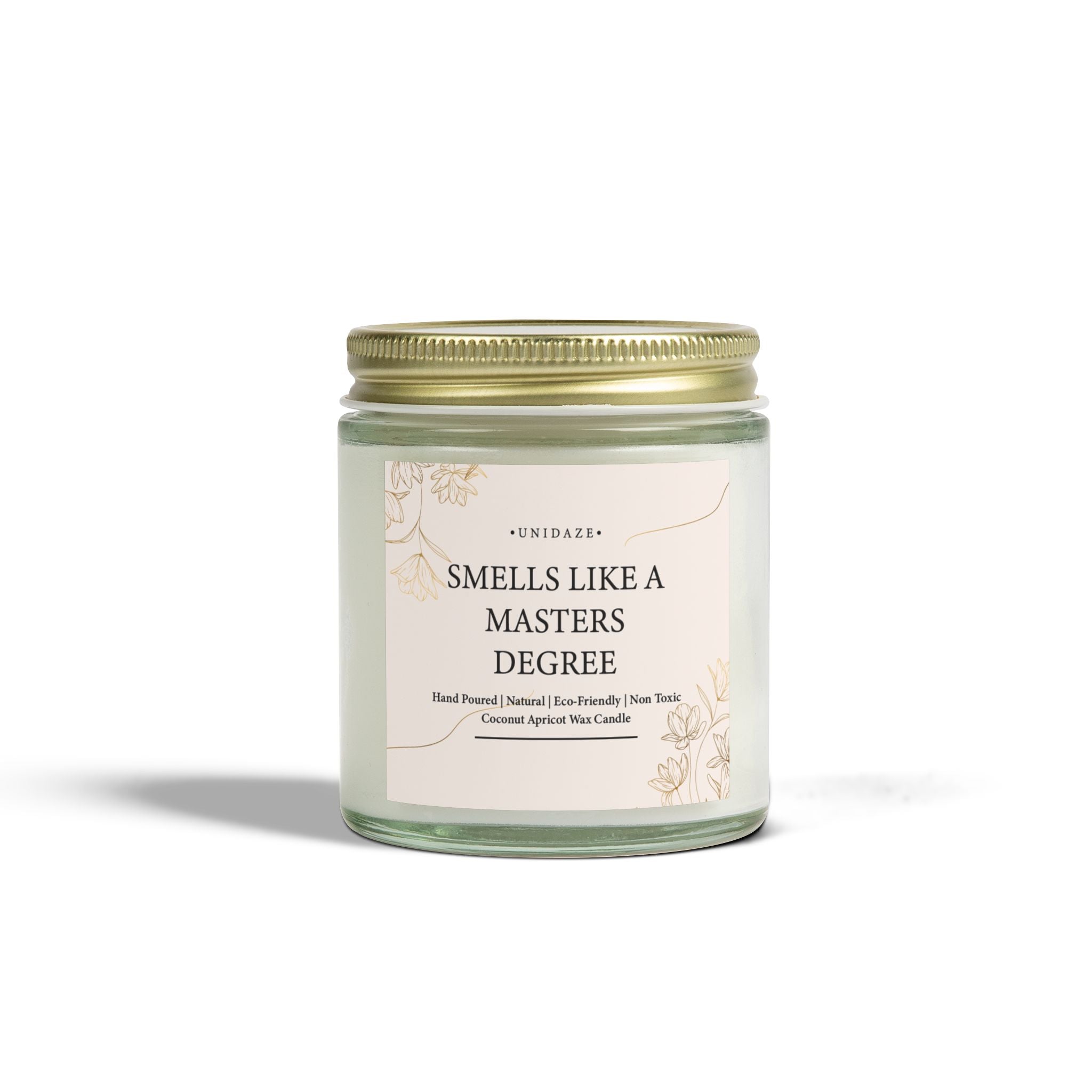 Smells Like A Masters Degree Scented Coconut Candle, Hand Poured 4 oz. 9 oz. Glass Jar, Two Degrees Hotter, Minimal, Graduation Gift, MBA MS MA
