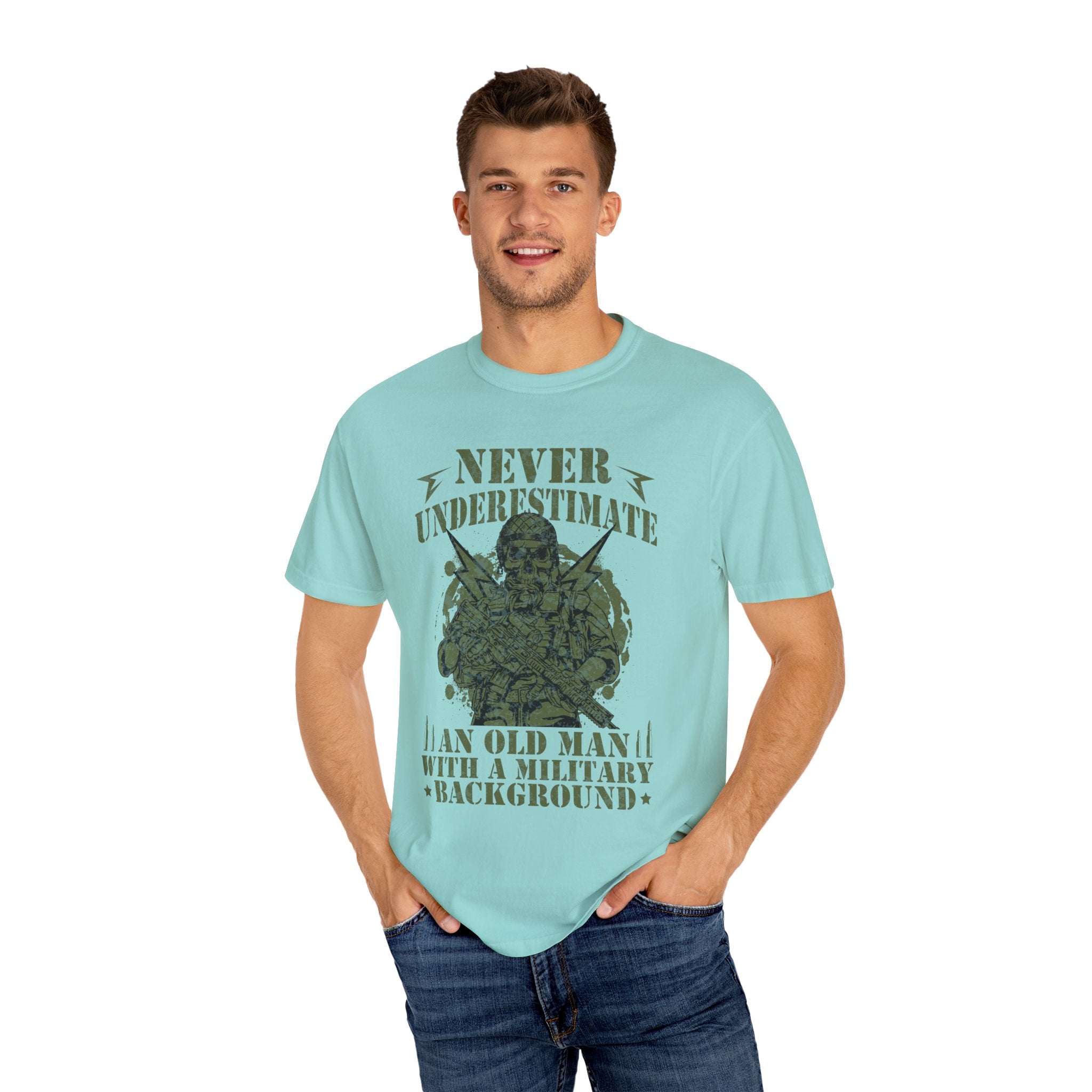 Never Underestimate An Old Man With A Military Background Shirt, American Flag Tee, US Veteran Shirt, Veterans Day Shirt, 4th of July Shirt