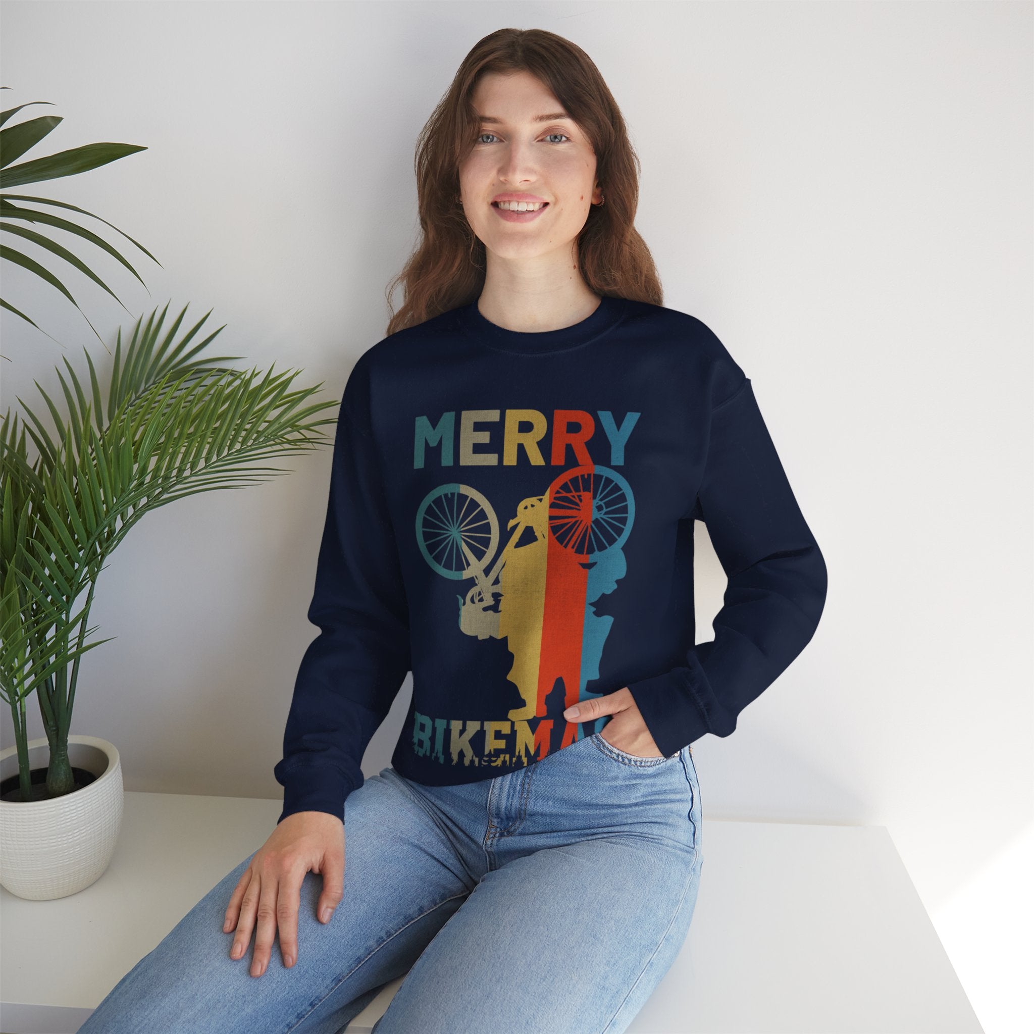 Retro Vintage Christmas Cyclist Sweatshirt, Merry Bikemas Shirt, Christmas Sweatshirt, Holiday shirt, Holiday Gifts