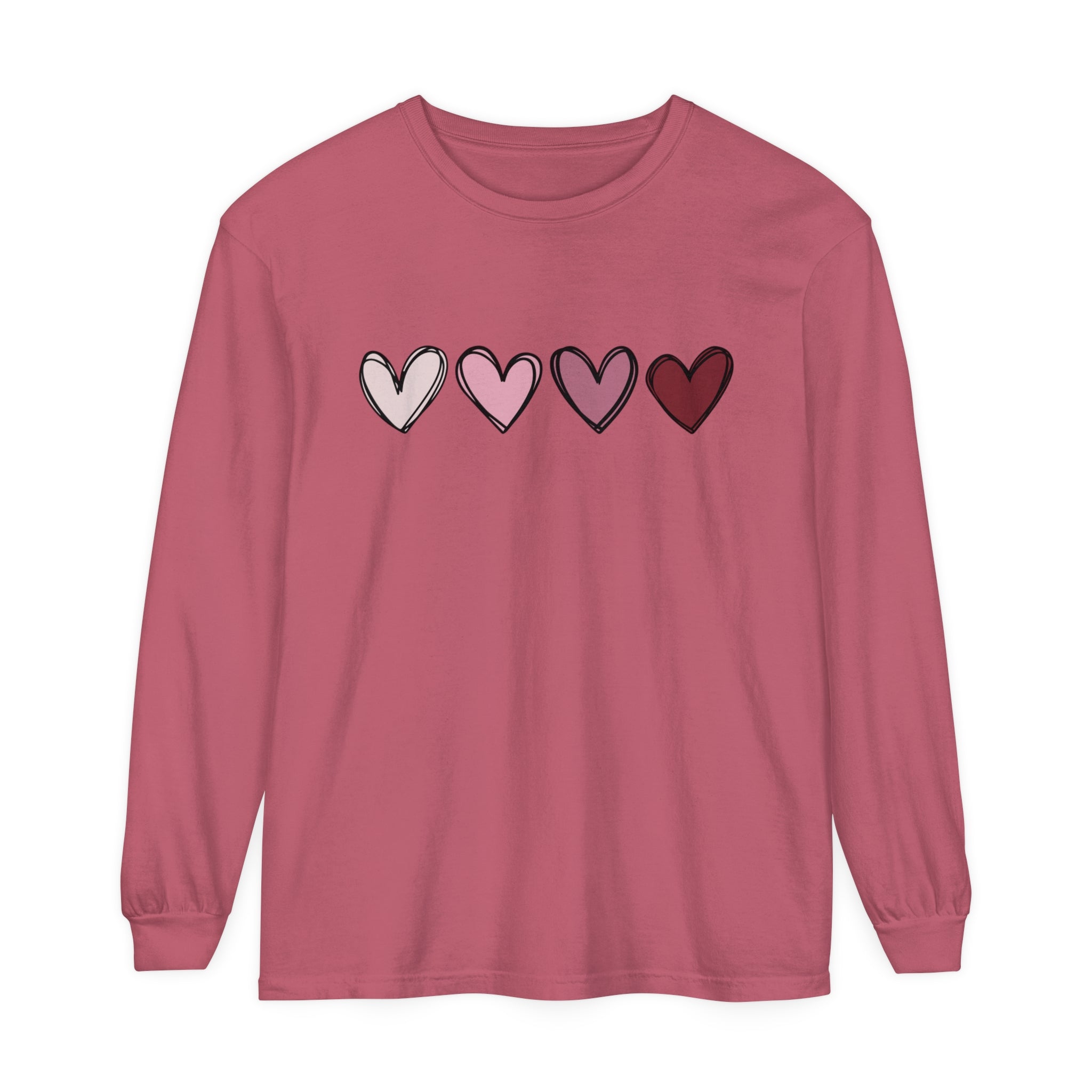 Valentine Double Heart Long Sleeve T-Shirt, Cute Valentine Shirt, Valentine Long Sleeve Shirt, Vintage Valentine Sweatshirt, Love Heart Long Sleeve Tee