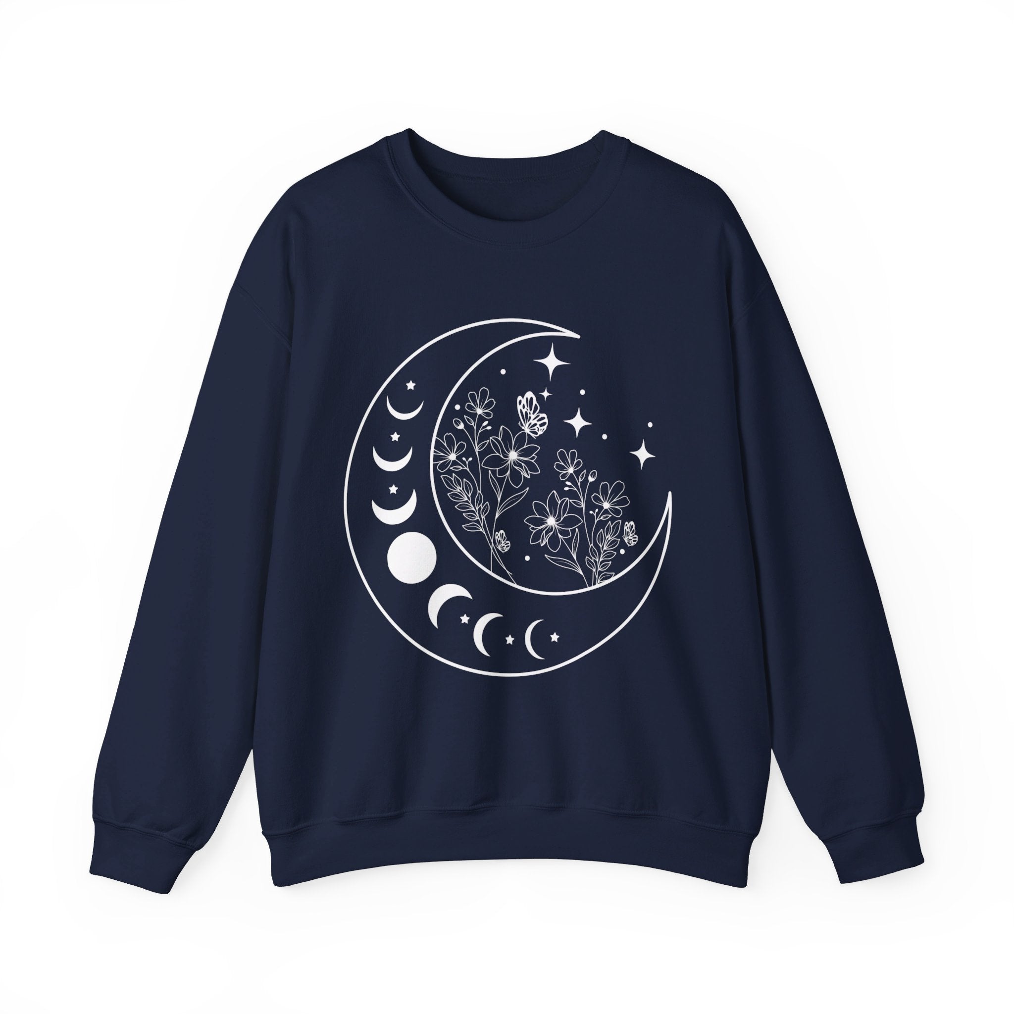 Celestial Moon Sweatshirt, Floral Moon Shirt, Mystical Moon Phase Shirt, Astrology Shirt, Boho Moon Phase Sweatshirt, Trendy Shirts