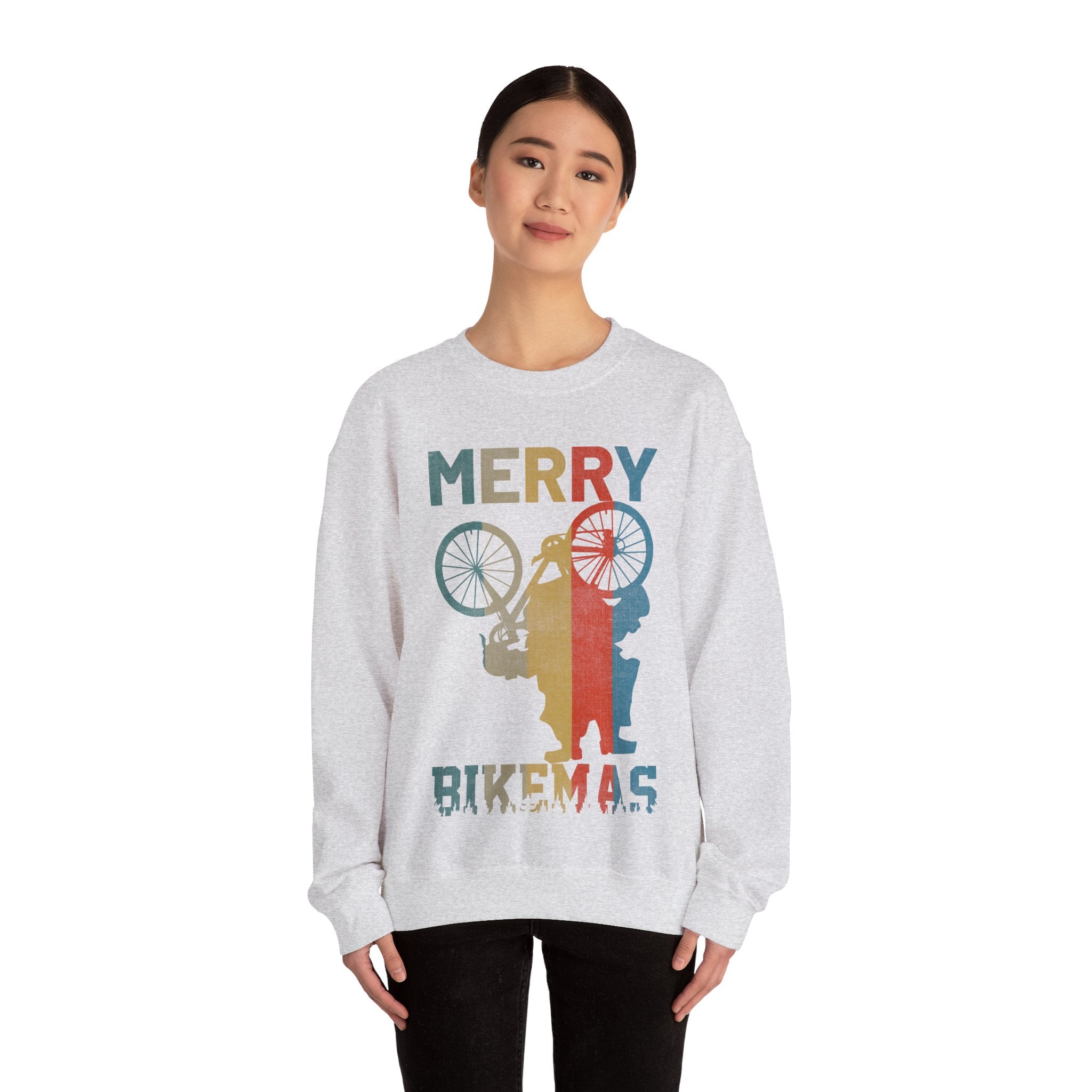 Retro Vintage Christmas Cyclist Sweatshirt, Merry Bikemas Shirt, Christmas Sweatshirt, Holiday shirt, Holiday Gifts